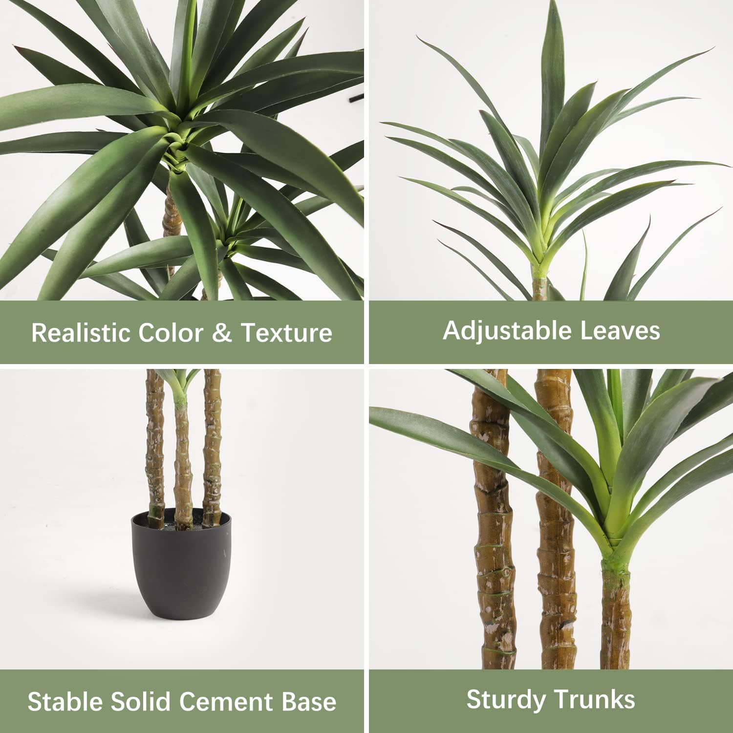 Árbol artificial de agave artificial de 4.7 pies con 3 cabezas en maceta de plástico, árbol falso para decoración del hogar, decoración de oficina