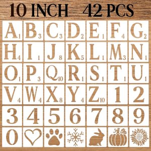 DZXCYZ Plantillas de letras de 10 pulgadas, plantillas de manualidades con números, 42 plantillas de dibujo de alfabeto de plástico reutilizables DZXCYZ Plantillas de letras de 10 pulgadas, plantillas de manualidades con números, 42 plantillas de dibujo de alfabeto de plástico reutilizables