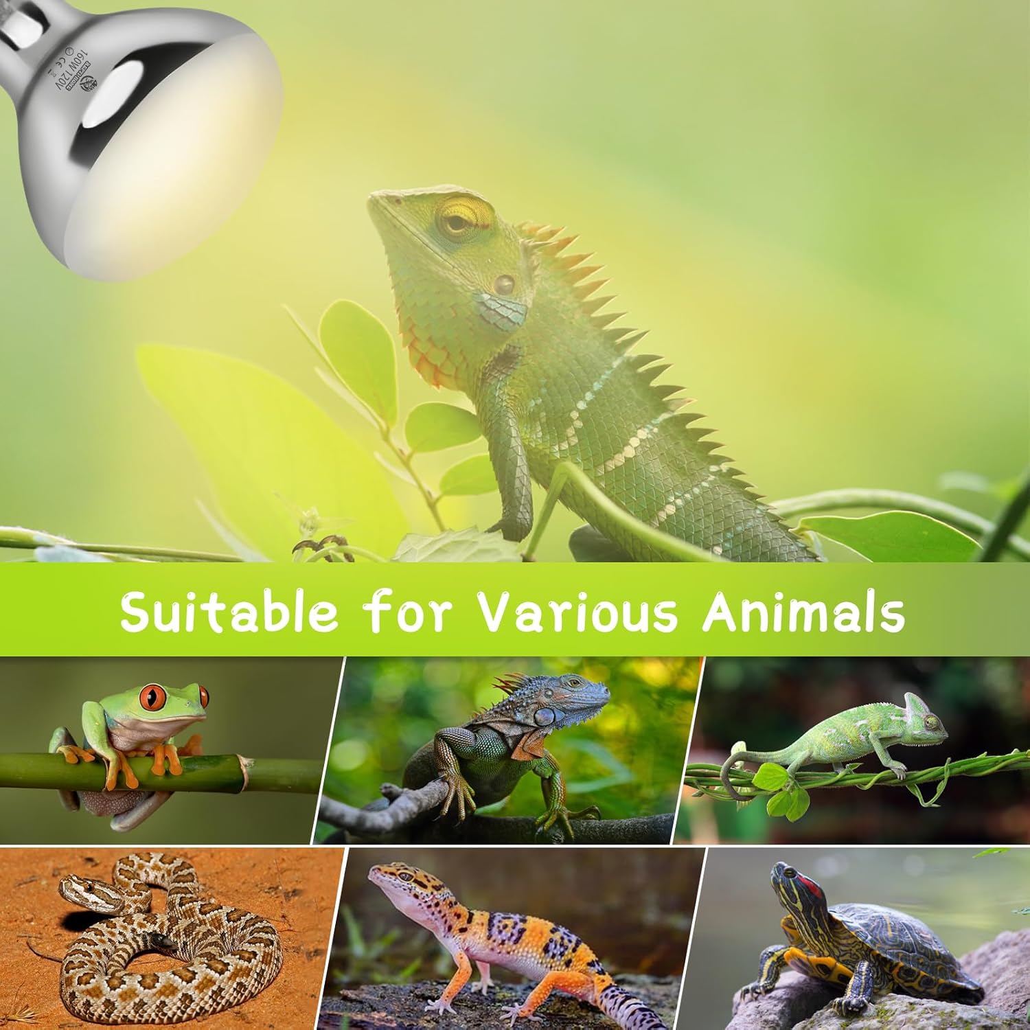 REPTI HOME Lámpara de calor para reptiles UVA UVB, bombilla de vapor de espectro completo de 160 W, luz de reptil UVB mejorada que simula la luz