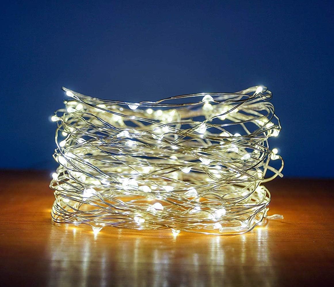 Guirnalda de luces de hadas con clip de fotos de 44 pies, 100 luces LED, 100 clips transparentes para colgar imágenes, alimentada por USB, 12