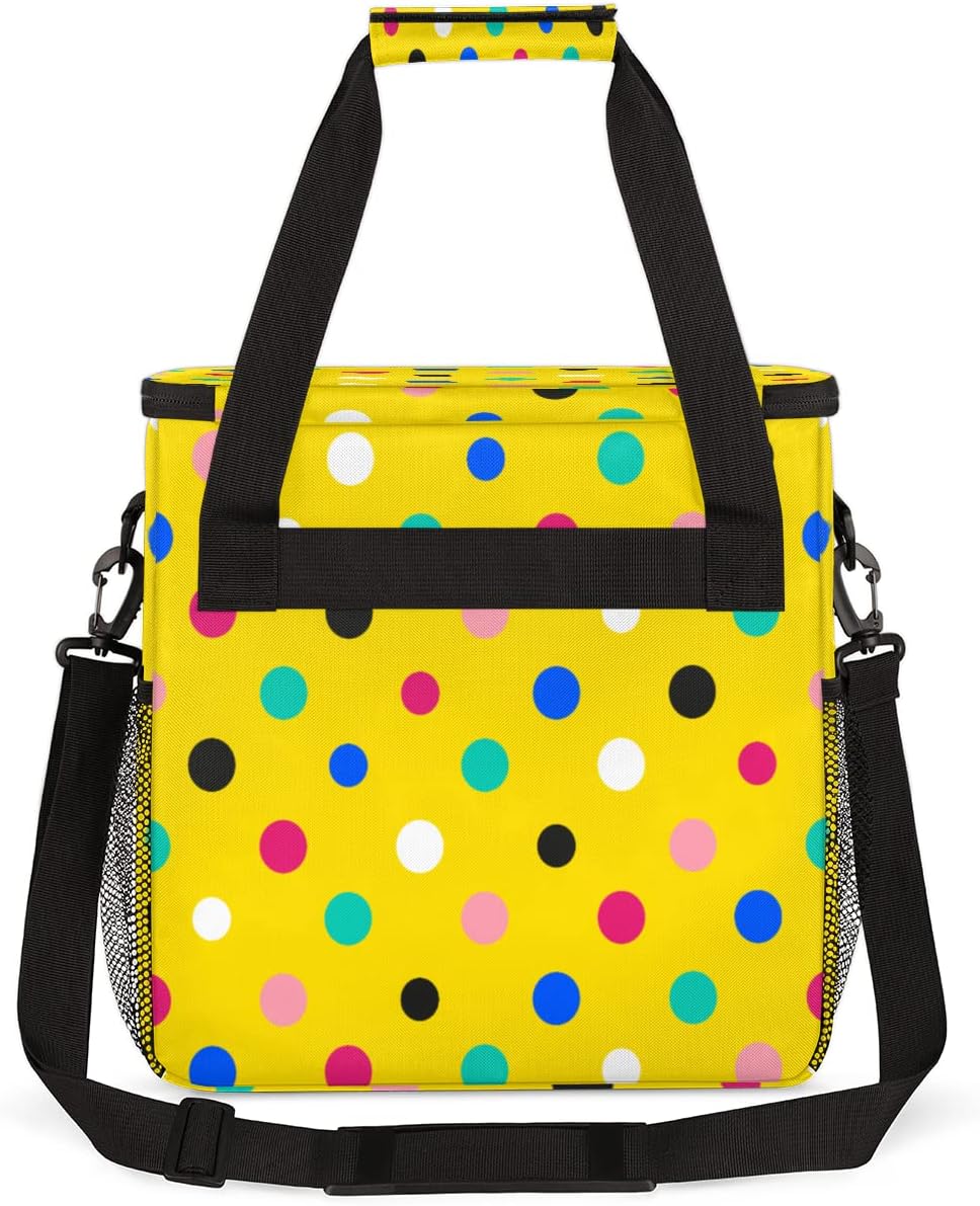 Colorida cafetera amarilla con lunares, bolsa de almacenamiento de viaje, compatible con Keurig K-Mini o K-Mini Plus, portátil, de una sola porción,