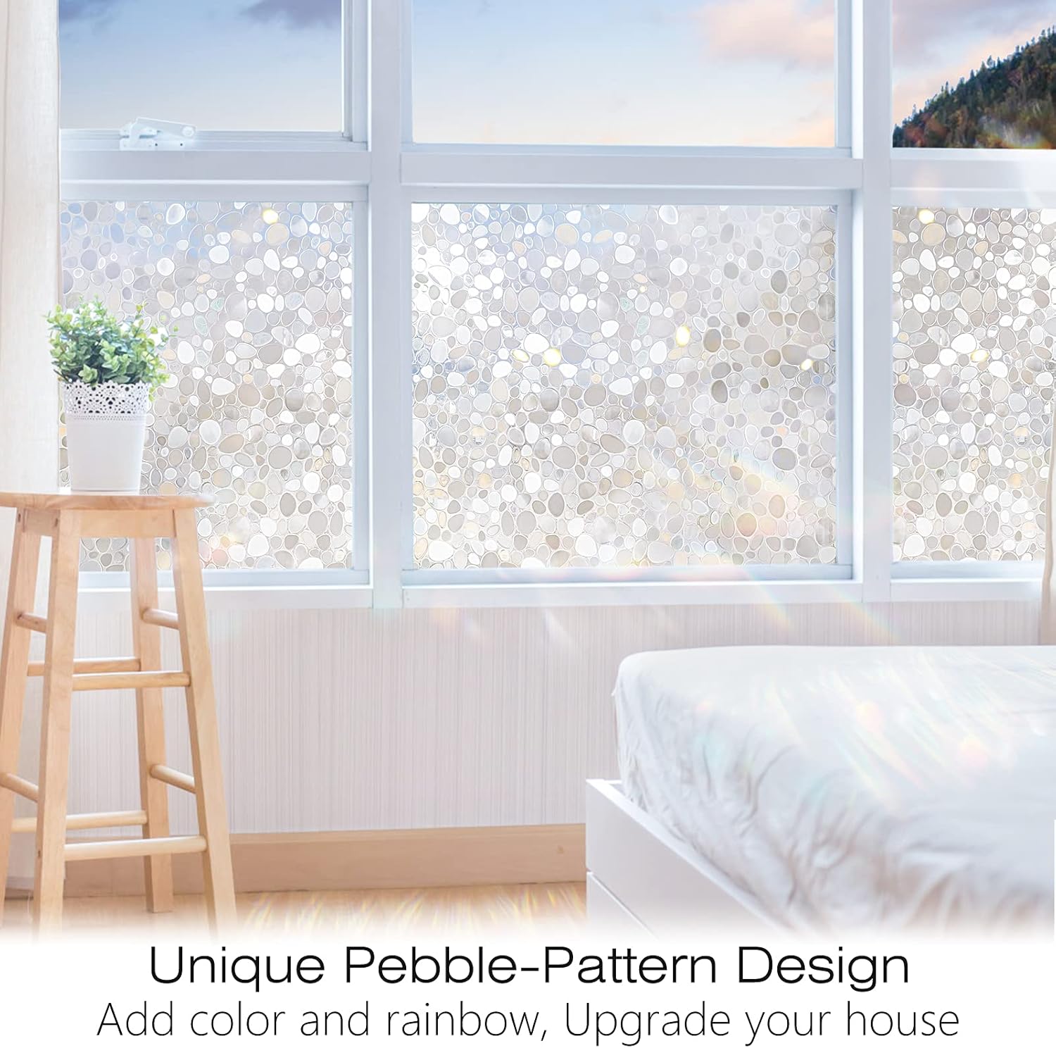 rabbitgoo Película de privacidad para ventana, adhesivos decorativos para ventanas, con bloqueo UV, adherencia estática, no adhesivas, vinilo para
