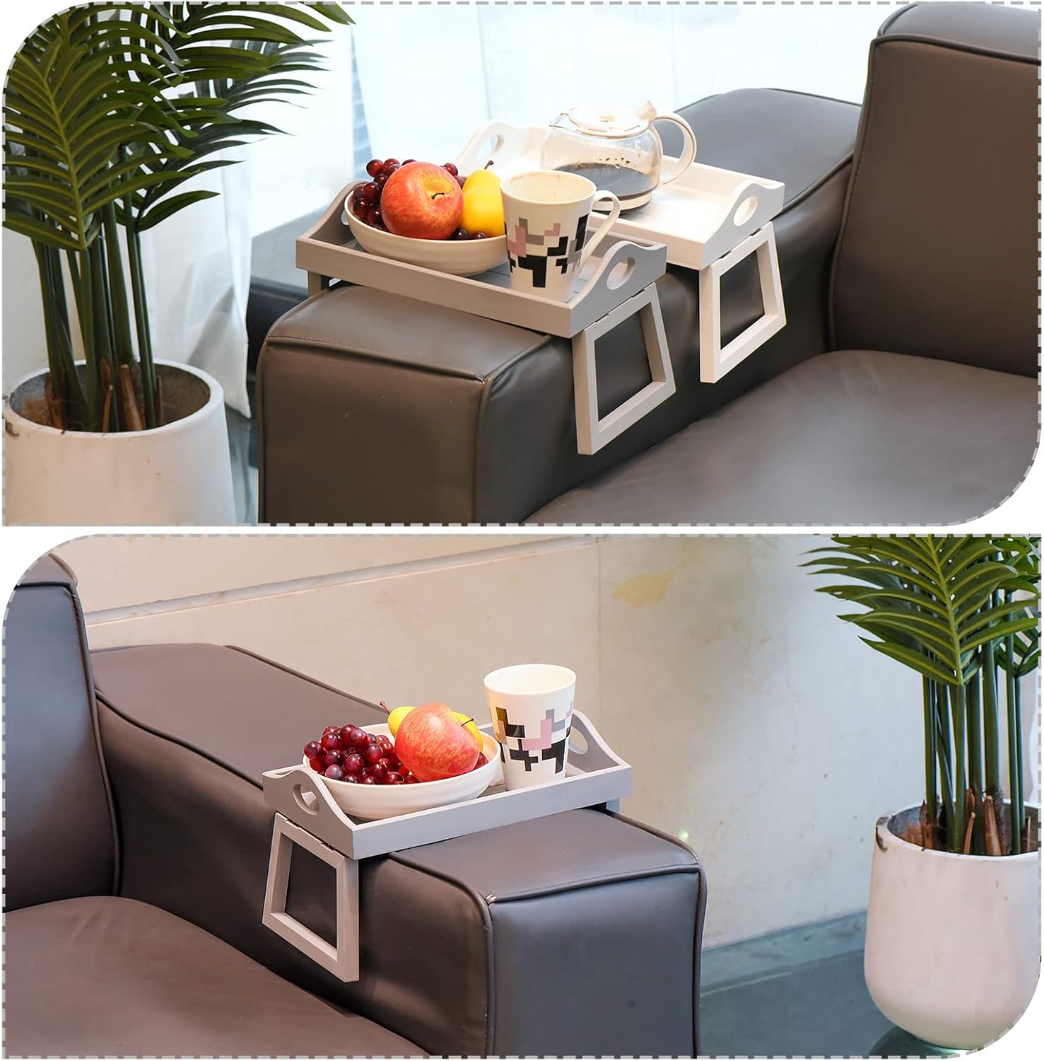 PATIKIL Bandeja para reposabrazos de sofá, mesa de brazo, bandeja de sofá con abrazadera en la mesa, mesa portátil para sofá de madera, bandeja para