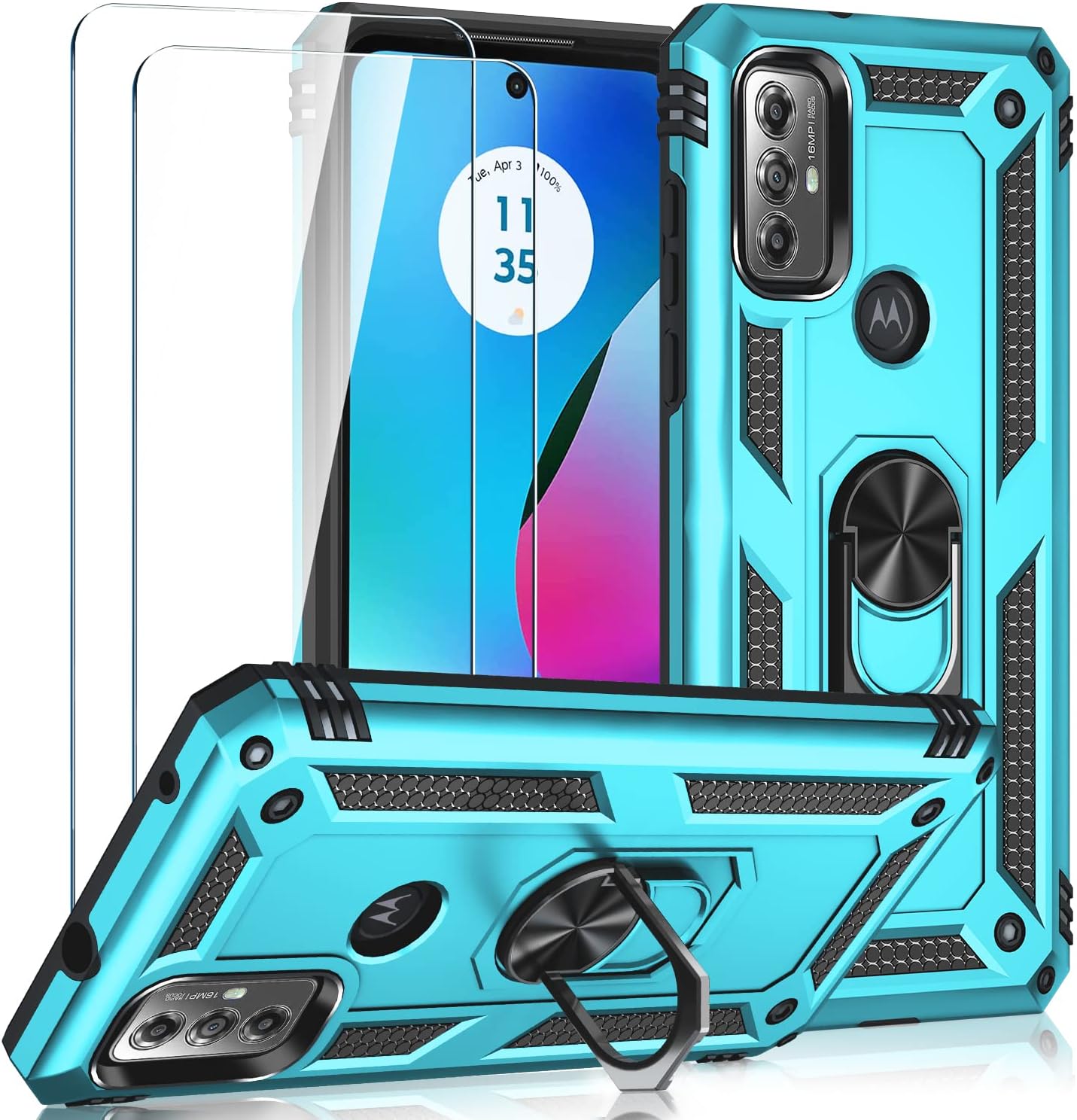 Funda para Moto G Play 2023  Moto G Pure  Moto G Power 2022 con 2 paquetes protector de pantalla de vidrio templado, funda a prueba de golpes de