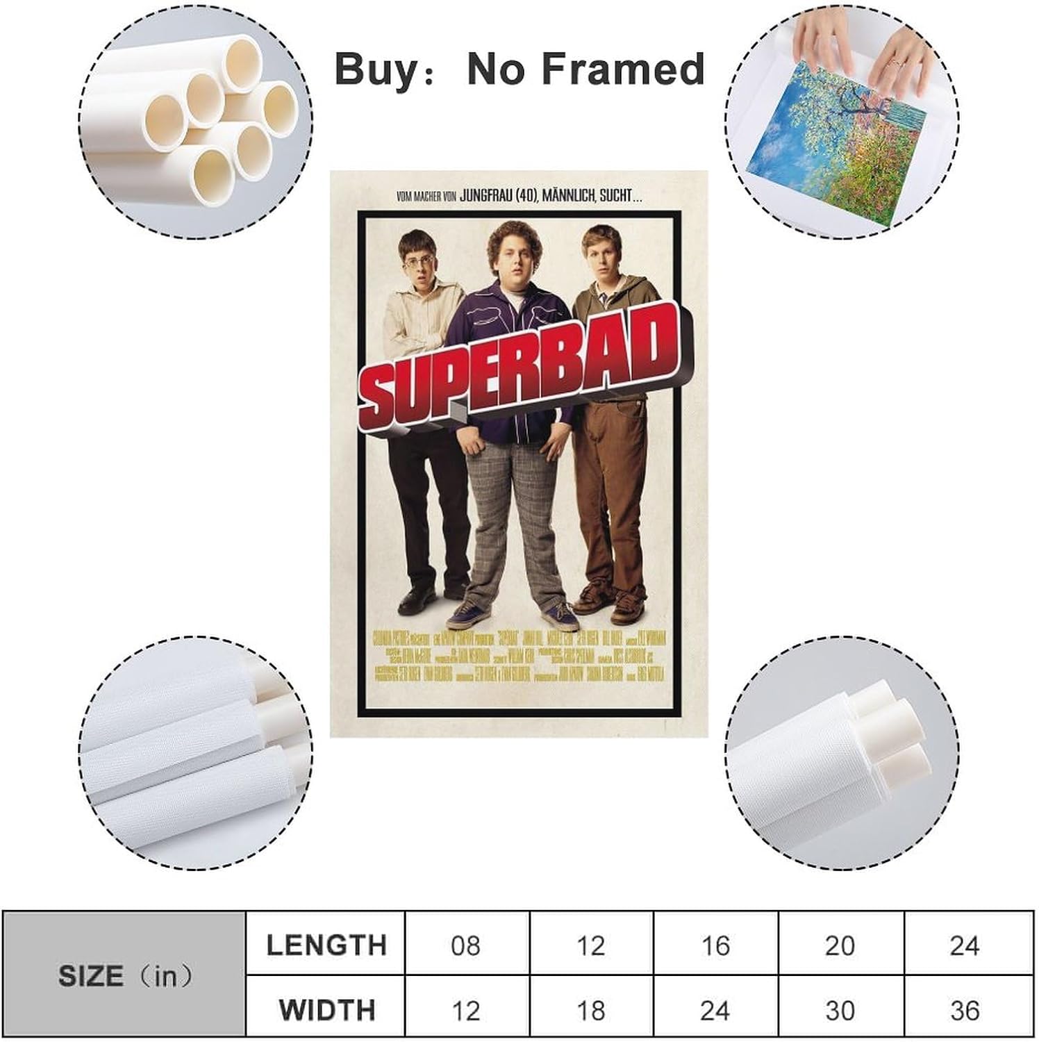 Superbad – Póster de lienzo para dormitorio, sala de estar, decoración de paisaje, oficina, regalos, 16 x 24 pulgadas, estilo sin marco