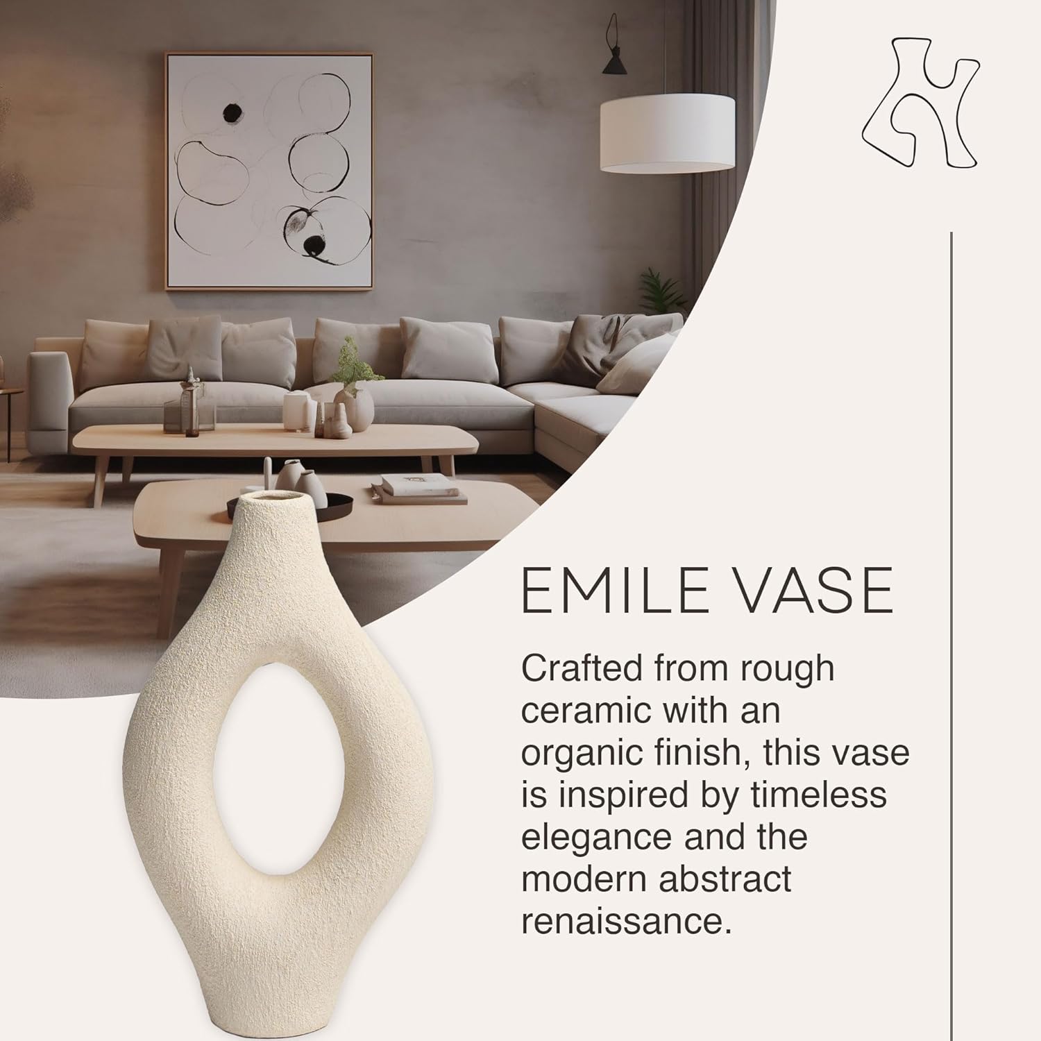 Emile Abstract – Jarrón decorativo orgánico moderno, mediano, color blanco