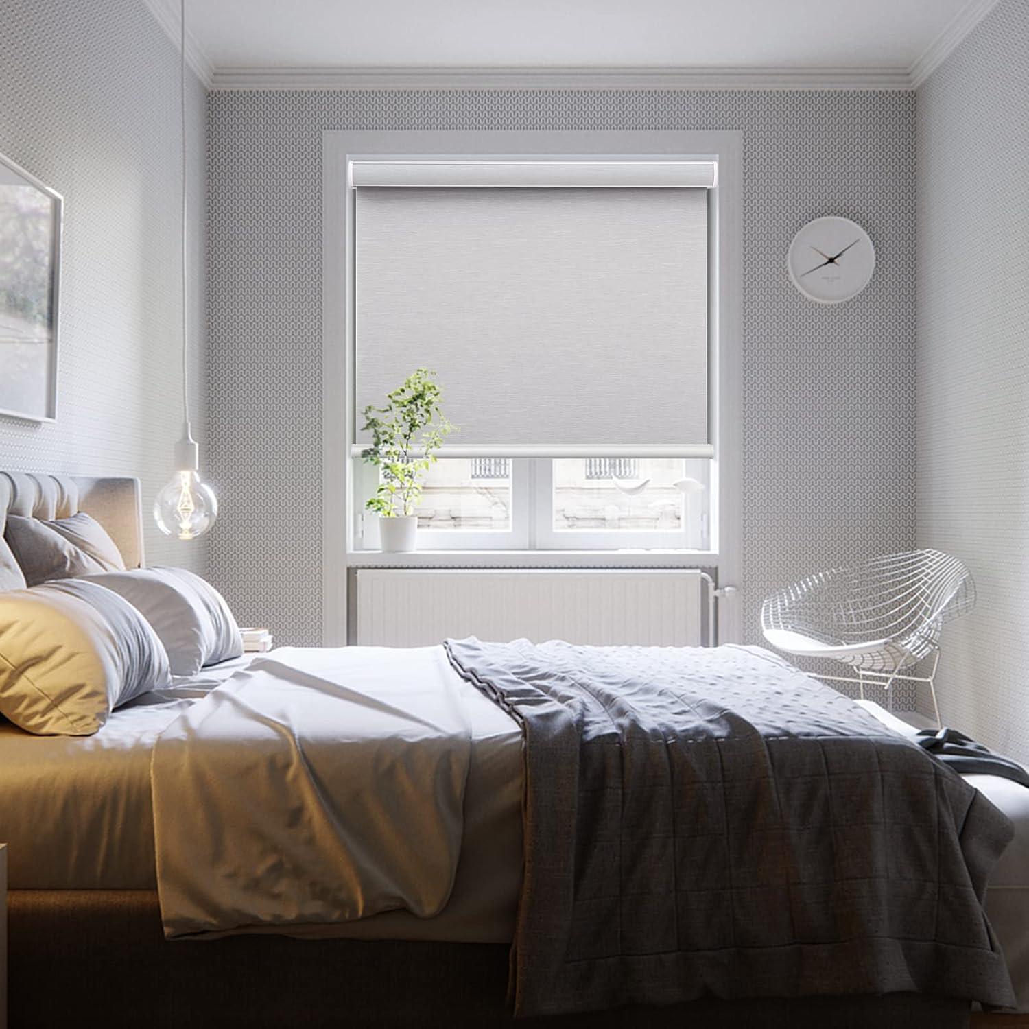 Persianas enrollables para ventanas, sin cordones, opacas de tamaño personalizado, para cocina, oficina y dormitorio (gris)