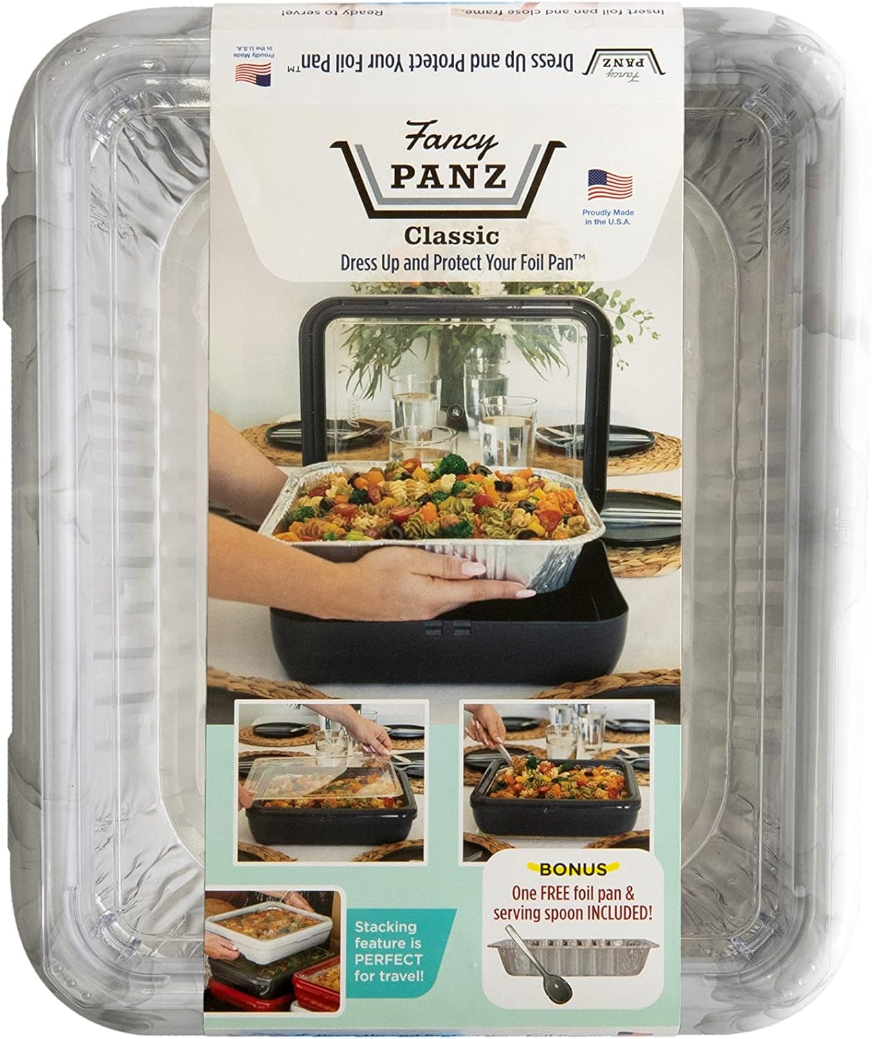 Fancy Panz Sartén clásica, viste y protege tu bandeja de aluminio, fabricada en Estados Unidos, se adapta a sartenes de papel de aluminio de tamaño