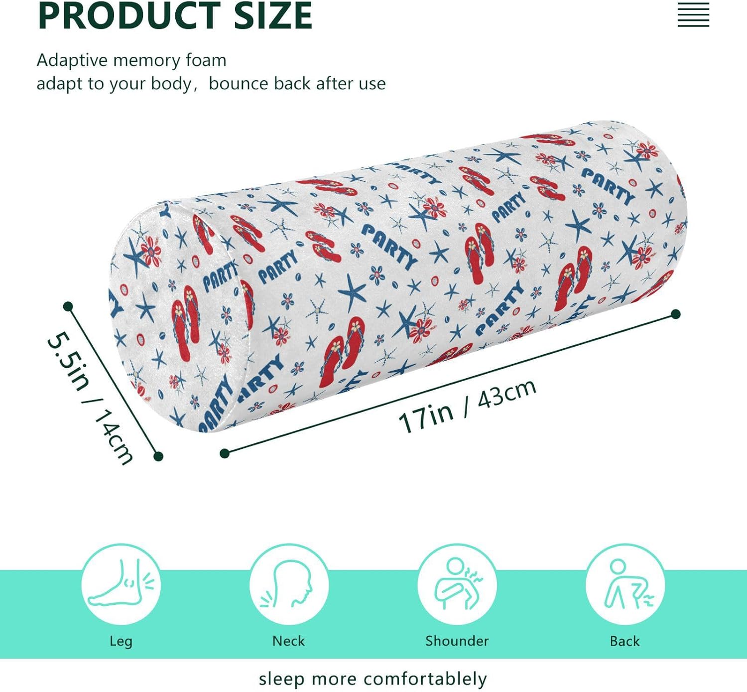 Party Flip Flop Shoe Bolster Pillow Decorative Small Neck Roll Pillow 17 Round Pillow Insert Cylinder Pillow Bed Back Support