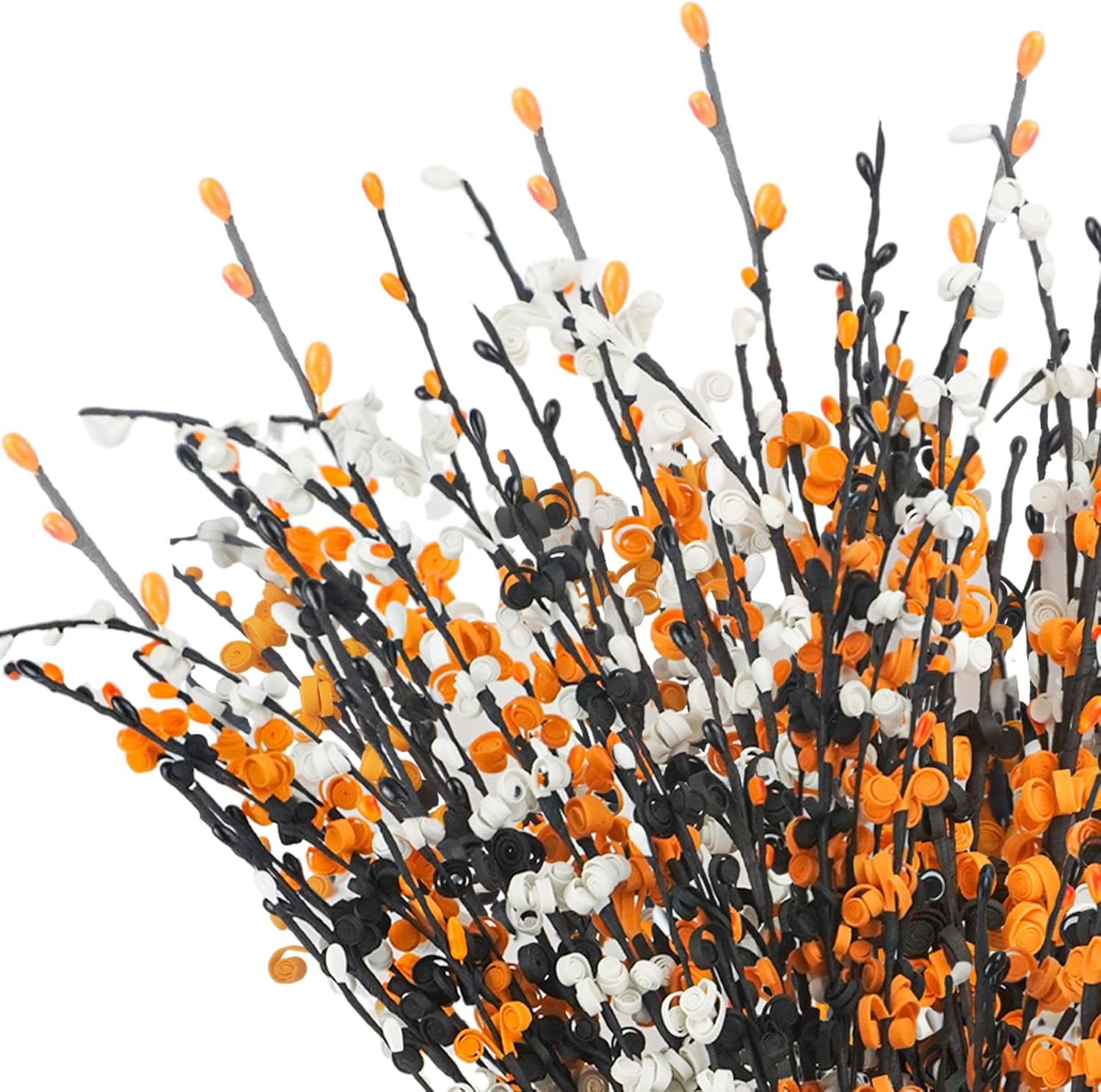 6 piezas de flores de jazmín artificiales largas, tallos florales de Halloween con flores de jazmín negro, naranja y blanco, tallos de flores de