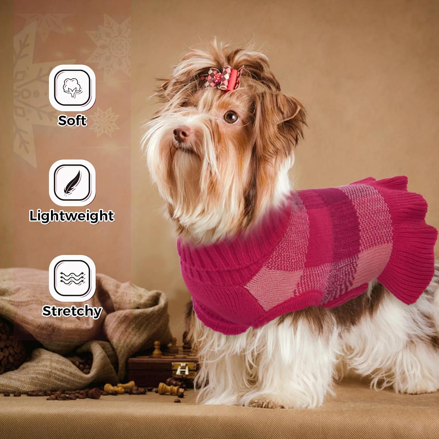 Lelepet Vestido suéter para perro, suéter para perros pequeños para niñas, suéteres de cuello alto para perros pequeños, suéter de Navidad para