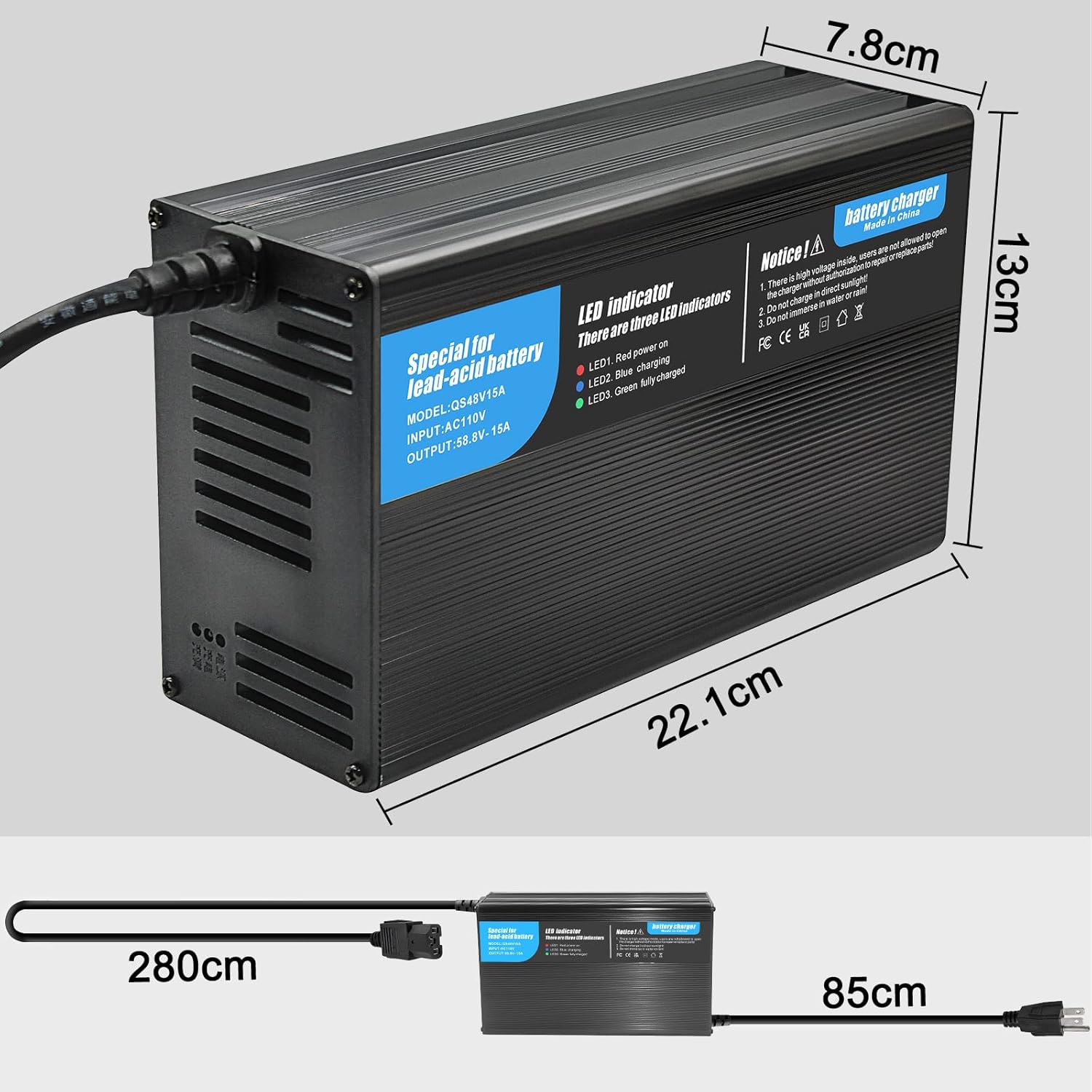 Cargador de batería de plomo ácido de 48 V 36 V 15 A para carrito de golf Bicicleta eléctrica Scooter eléctrico Bicicleta eléctrica para ClubCar DS