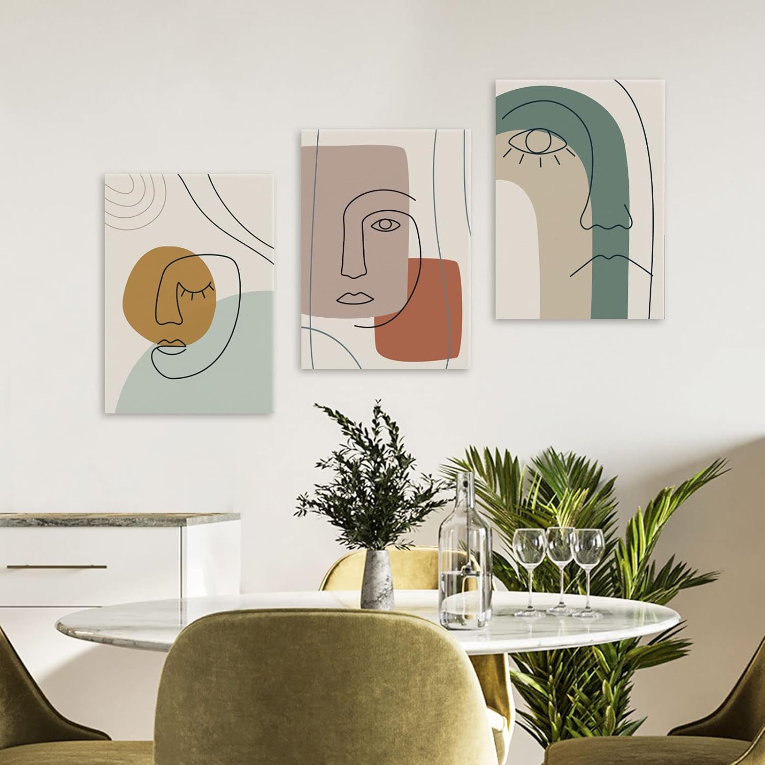 Lienzo enmarcado para pared, arte de pared bohemio de línea minimalista, juego de 3, impresiones abstractas de gran tamaño de 12 x 16 pulgadas,