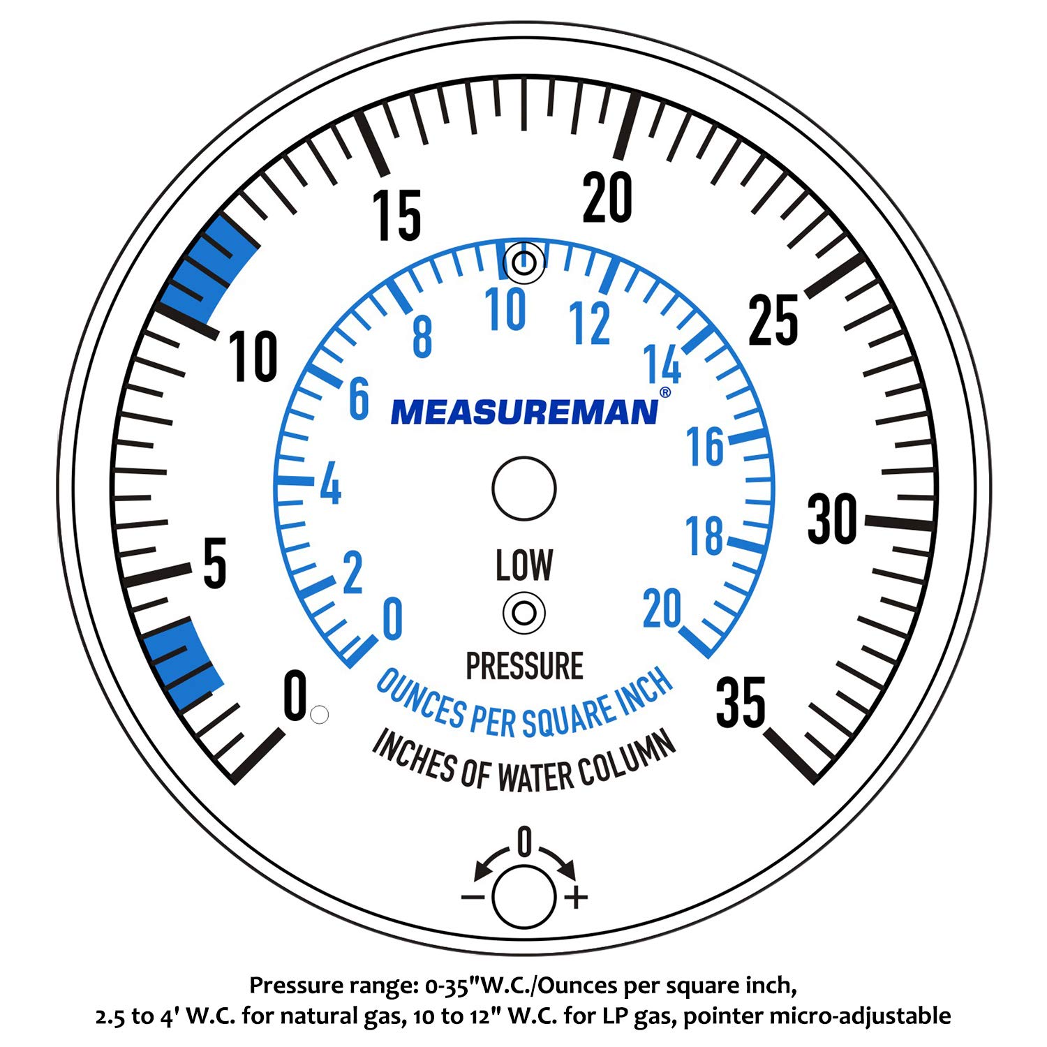 MEASUREMAN Kit de prueba de presión de colector de gas natural o gas LP, 0-35 “W.C., 14″ NPT, manguera de 40” de longitud