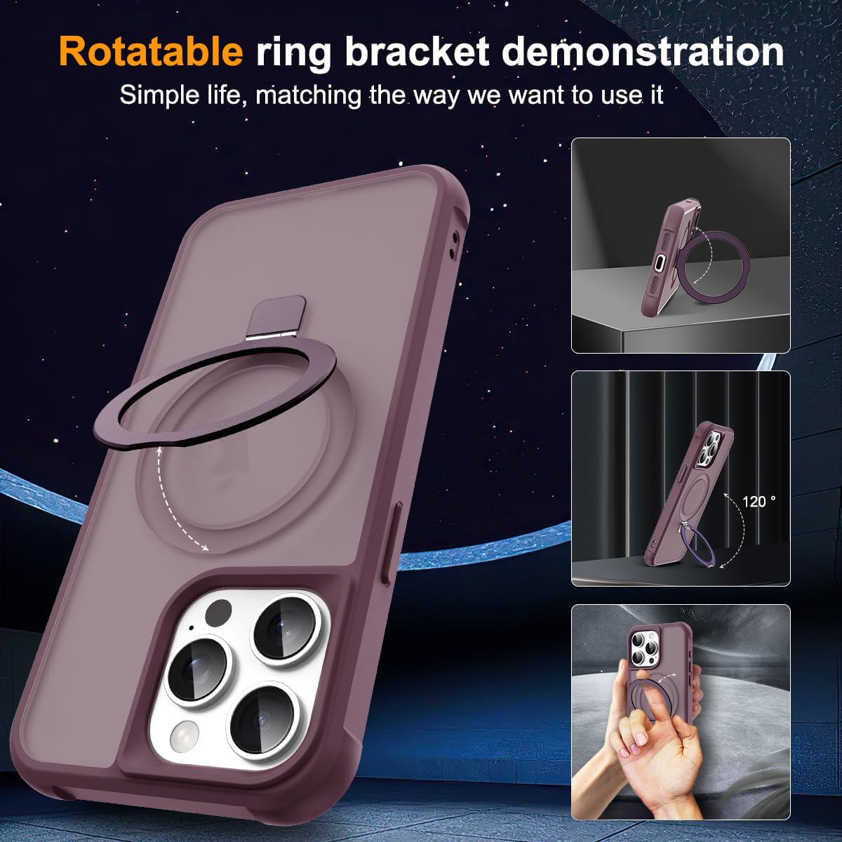 Funda para iPhone 15 Pro Max de 6.7 pulgadas con soporte de anillo magnético reforzado, cubierta trasera translúcida compatible con Magsafe Fundas