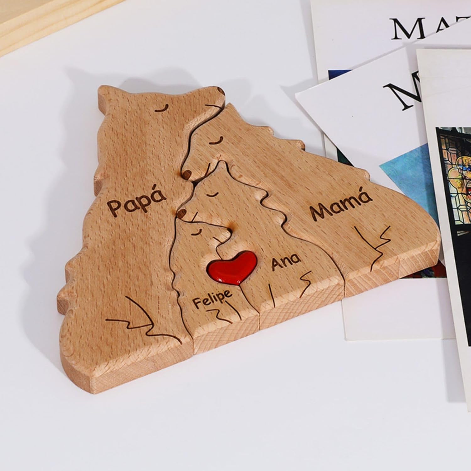 Rompecabezas personalizado con nombre de familia  Rompecabezas de madera de lobo  Rompecabezas de madera personalizable de roble pieza decorativa