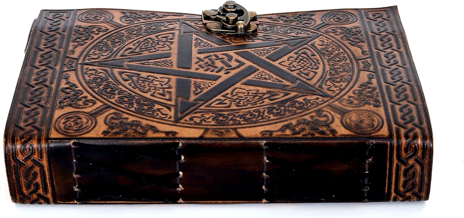 Diario vintage, diario de cuero, diario Wicca, diario Wiccan, 200 papel de borde de cubierta hecho a mano, cuaderno de cuero, cuaderno de bocetos de