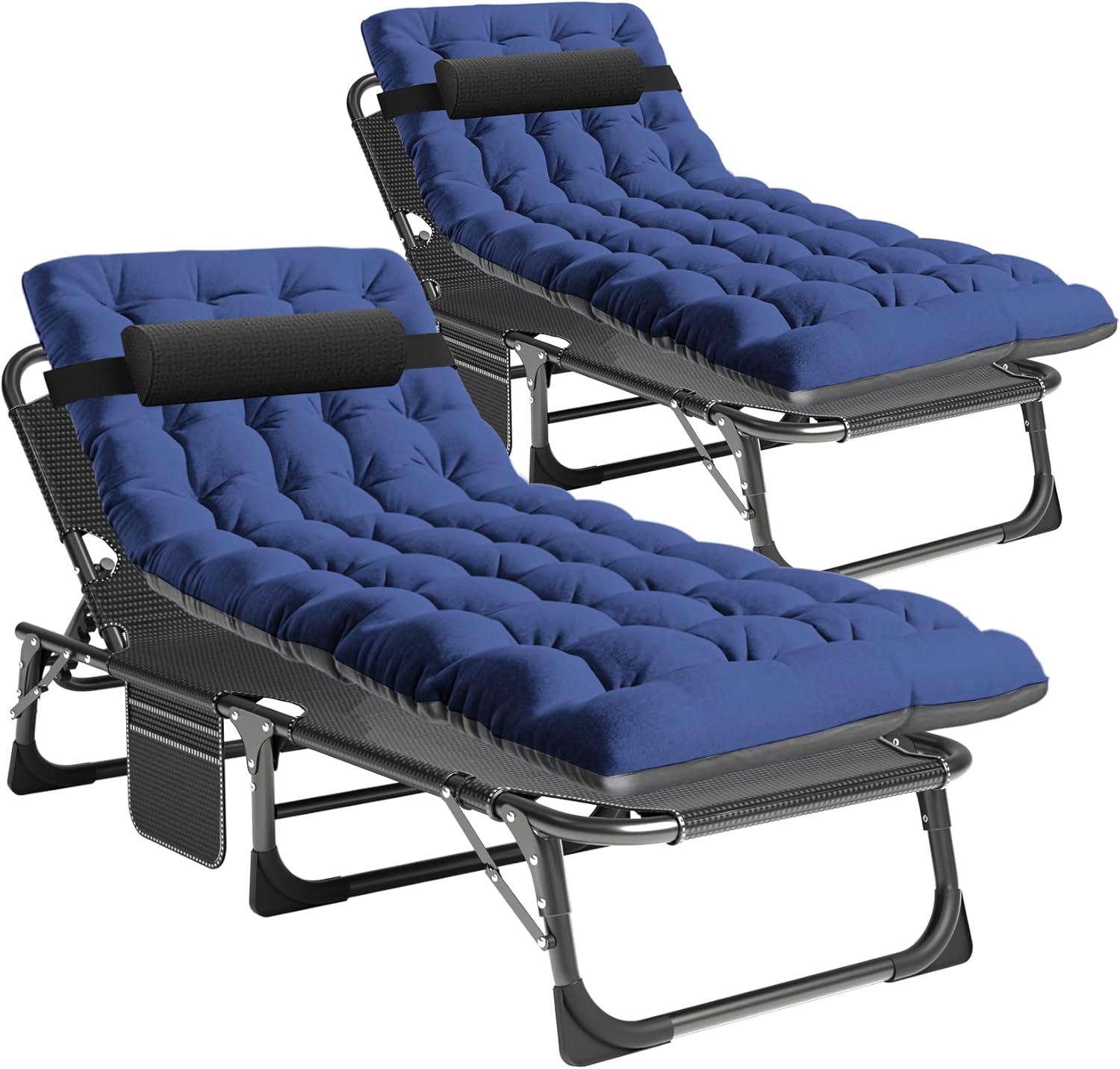 Barbella Catres plegables para camping, tumbonas para patio con colchón, 4 posiciones ajustables plegables para dormir, tumbonas para tomar el sol,