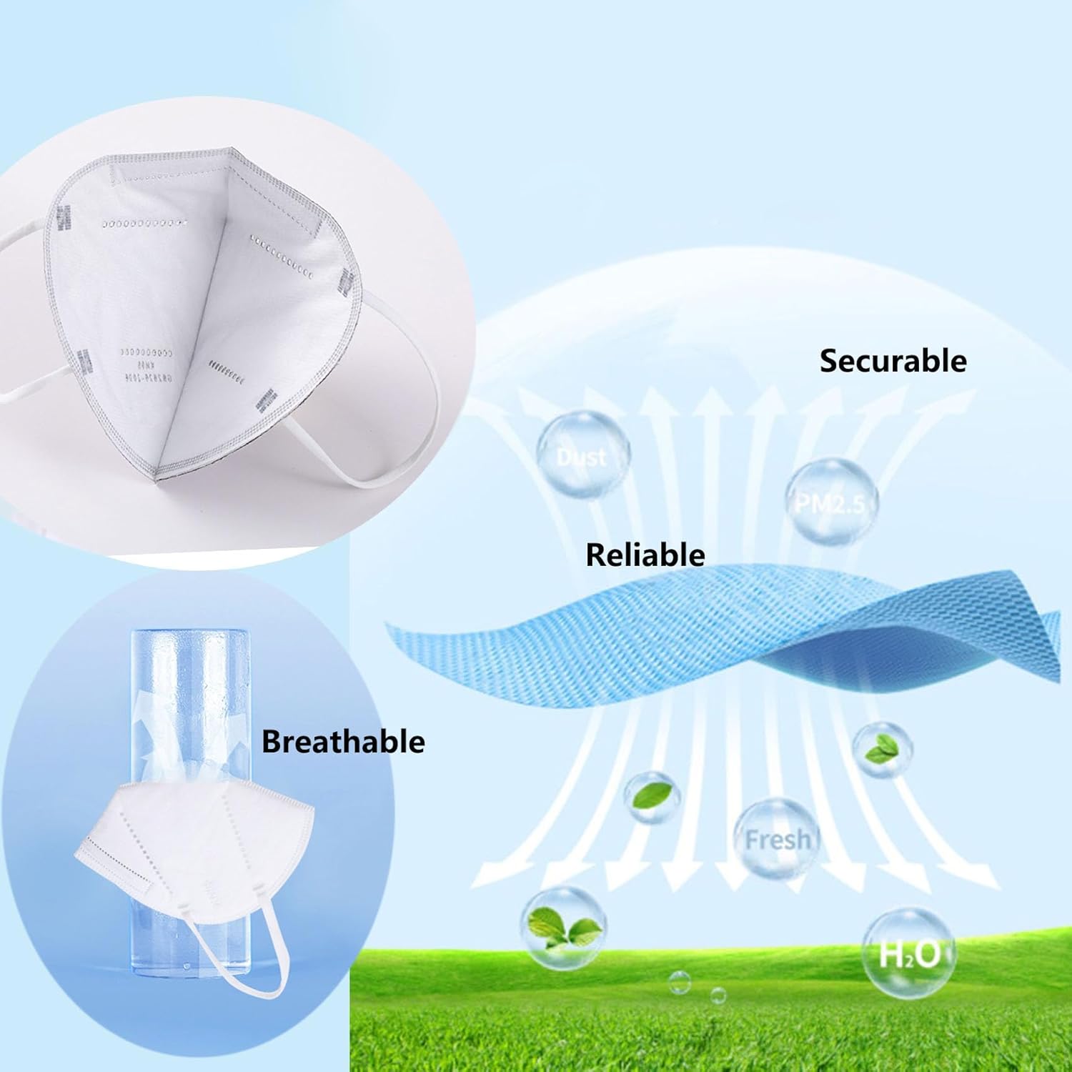 Mascarilla KN95, 50 unidades, envueltas individualmente, mascarillas desechables de 5 capas moradas para adultos, eficiencia del filtro del 95 %,