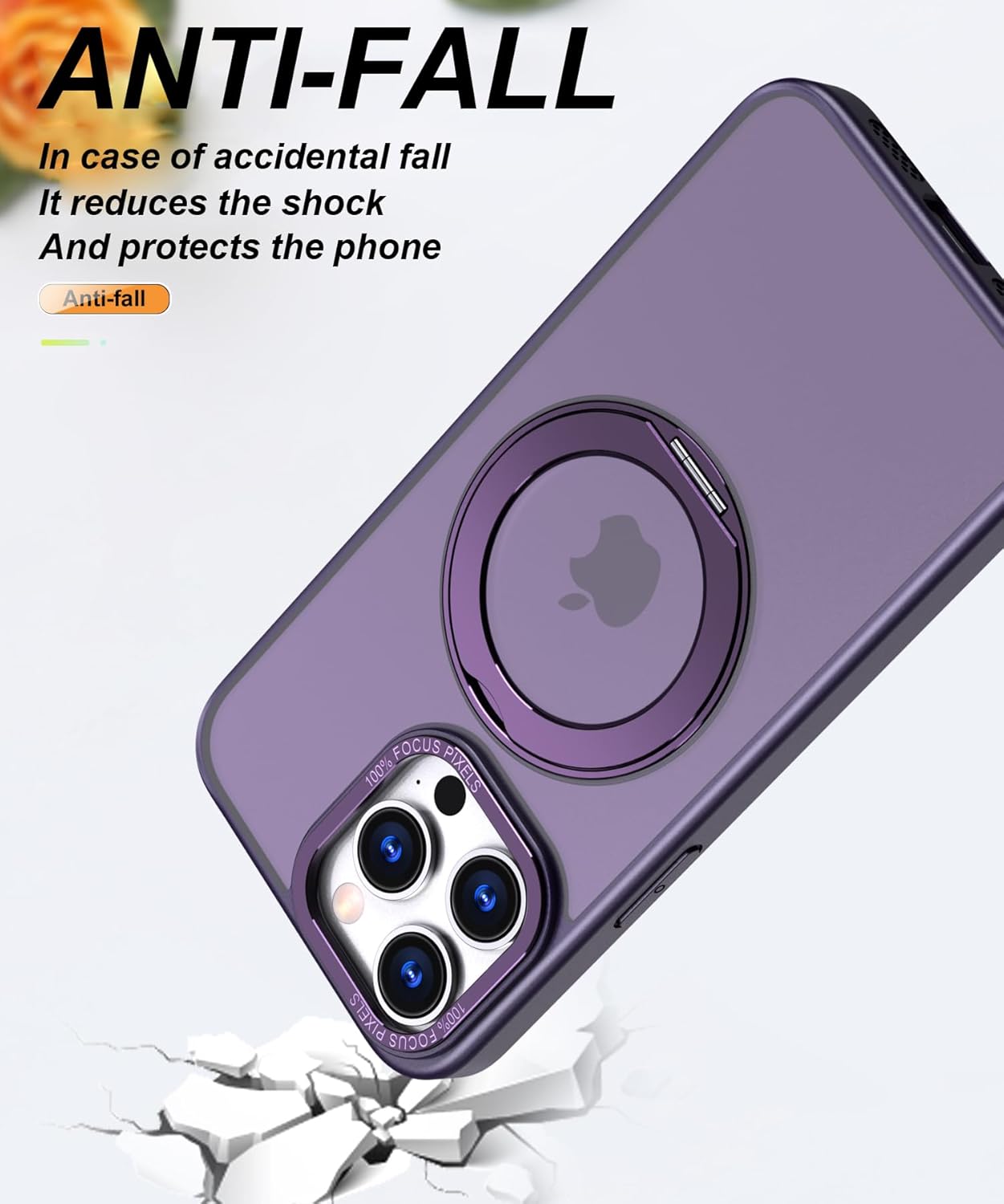 Funda magnética para iPhone 15 Pro Max compatible con Magsafe, grado militar, a prueba de golpes, mate, delgada, con soporte de anillo magnético