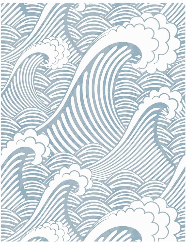 Blooming Wall PS030 – Papel pintado a mano para despegar y pegar, sin costuras, color azul y blanco, papel pintado autoadhesivo con olas, papel