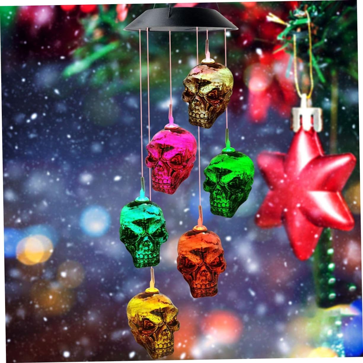 BESTOYARD 1 unidad de campanillas de viento de calavera solar – luz de carga de cráneo de hadas luces decoración del hogar luces decorativas luces