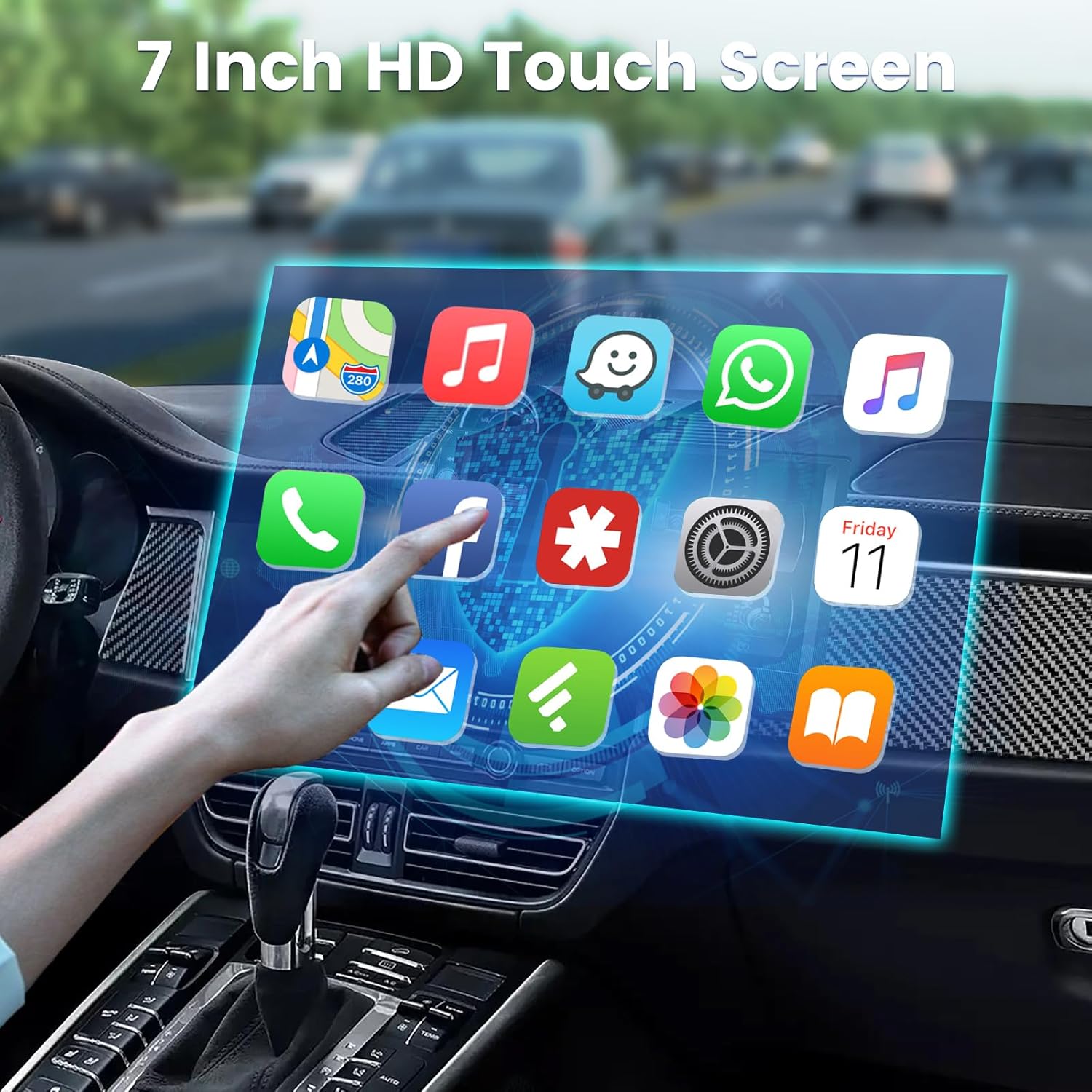 Radio de coche de un solo DIN con Bluetooth, Carplay inalámbrico y Android Auto, pantalla abatible de 7 pulgadas, soporte estéreo retráctil para
