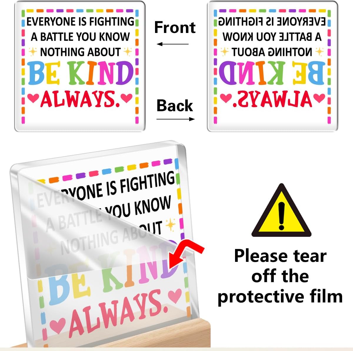 Decoración inspiradora de escritorio, con texto en inglés “Everyone You Meet is Fighting a Battle You Know Nothing About de acrílico con soporte de