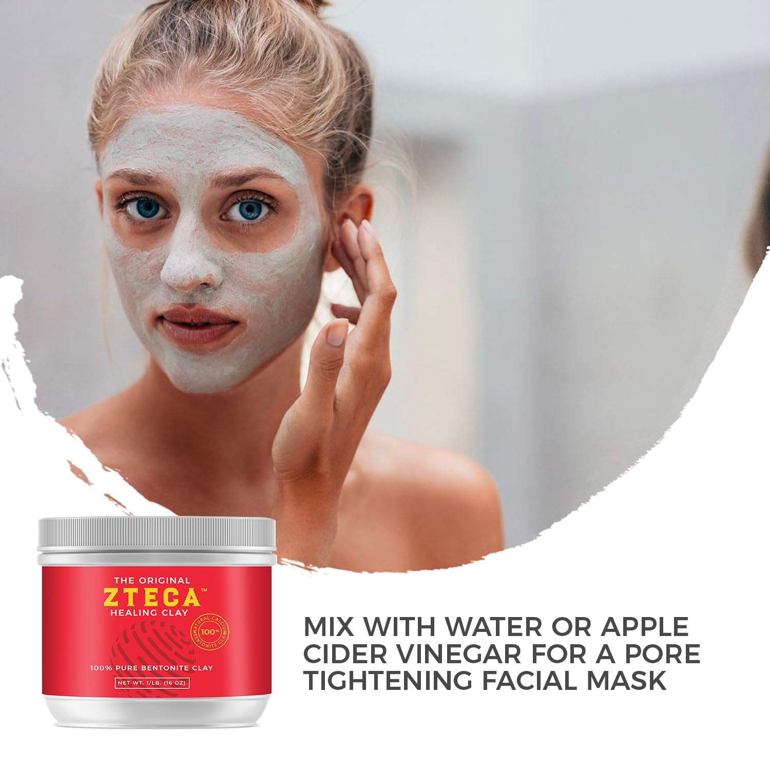 Original Zteca Healing Clay-Pure Bentonite Powder – Mascarilla facial natural para limpieza profunda de poros y beatificación de la piel. Perfecto