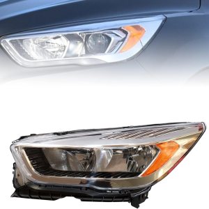 CNCEST Faros delanteros halógenos cromados sin LED DRL, ajuste directo, carcasa cromada, lente transparente para modelos Ford Escape 2017-2019, lado CNCEST Faros delanteros halógenos cromados sin LED DRL, ajuste directo, carcasa cromada, lente transparente para modelos Ford Escape 2017-2019, lado