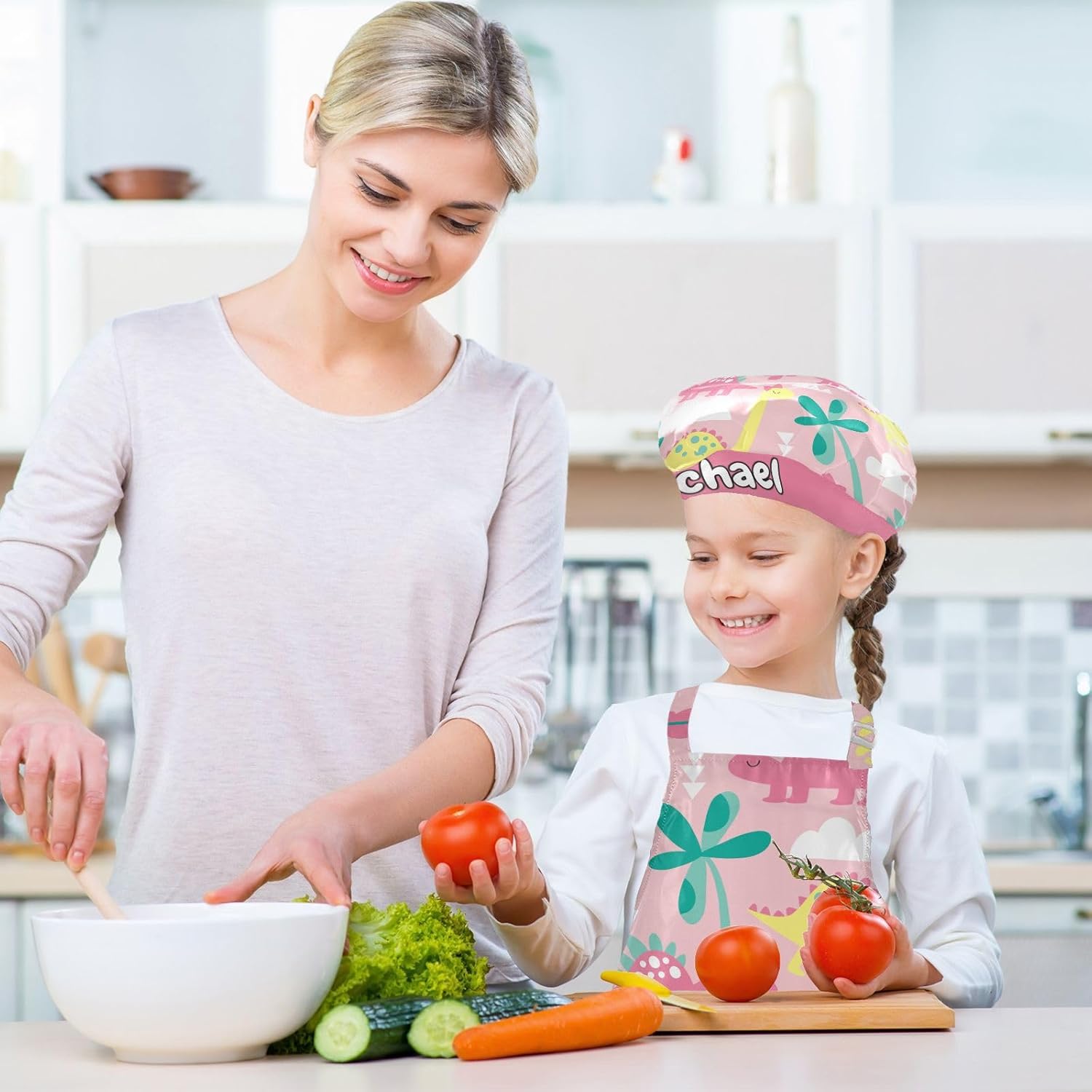 Horse Custom Kids Apron and Chef Hat Set Personalized Cooking Kitchen Chef Apron with Big Pocket for Boys Girls (3-12 Years)