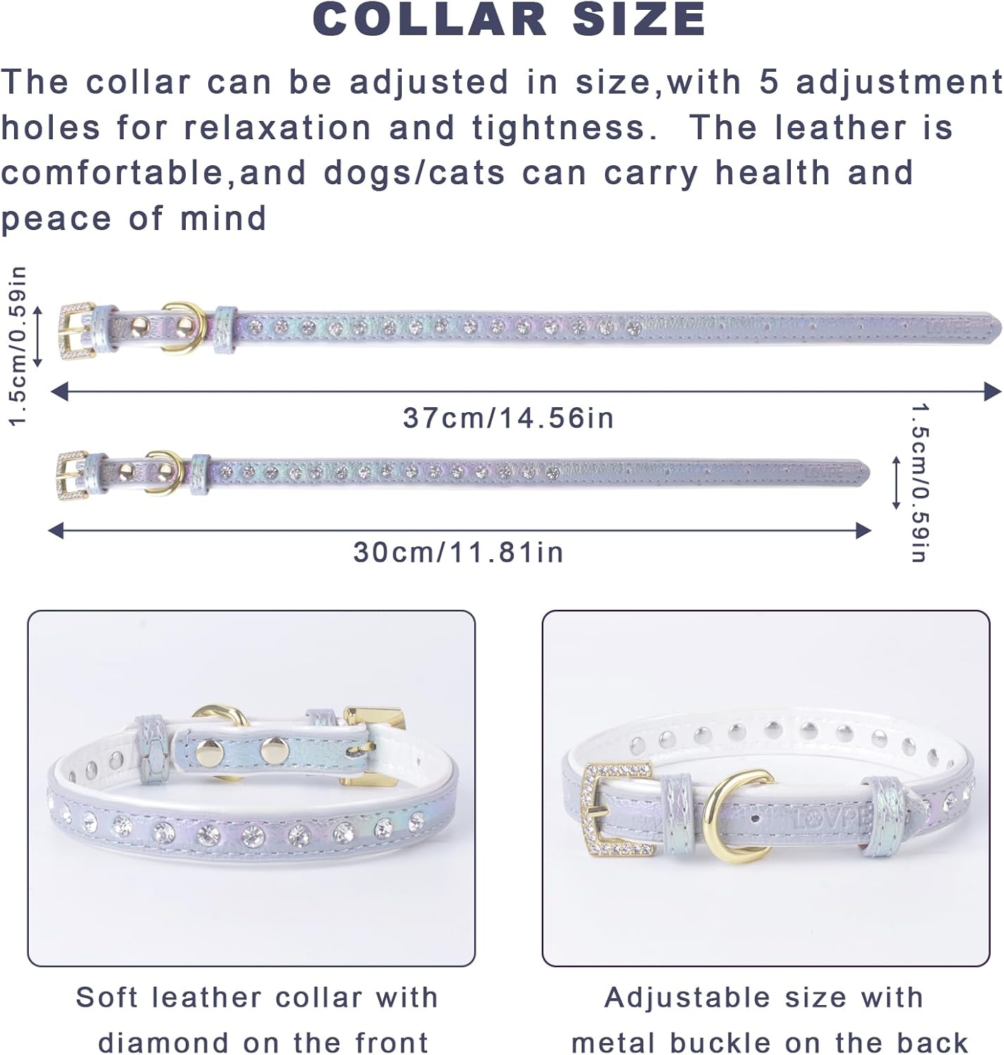 LOVPE Collar para perro de cuero brillante con diamantes de imitación tachonados, accesorio glamoroso de hebilla dorada para perros pequeños a