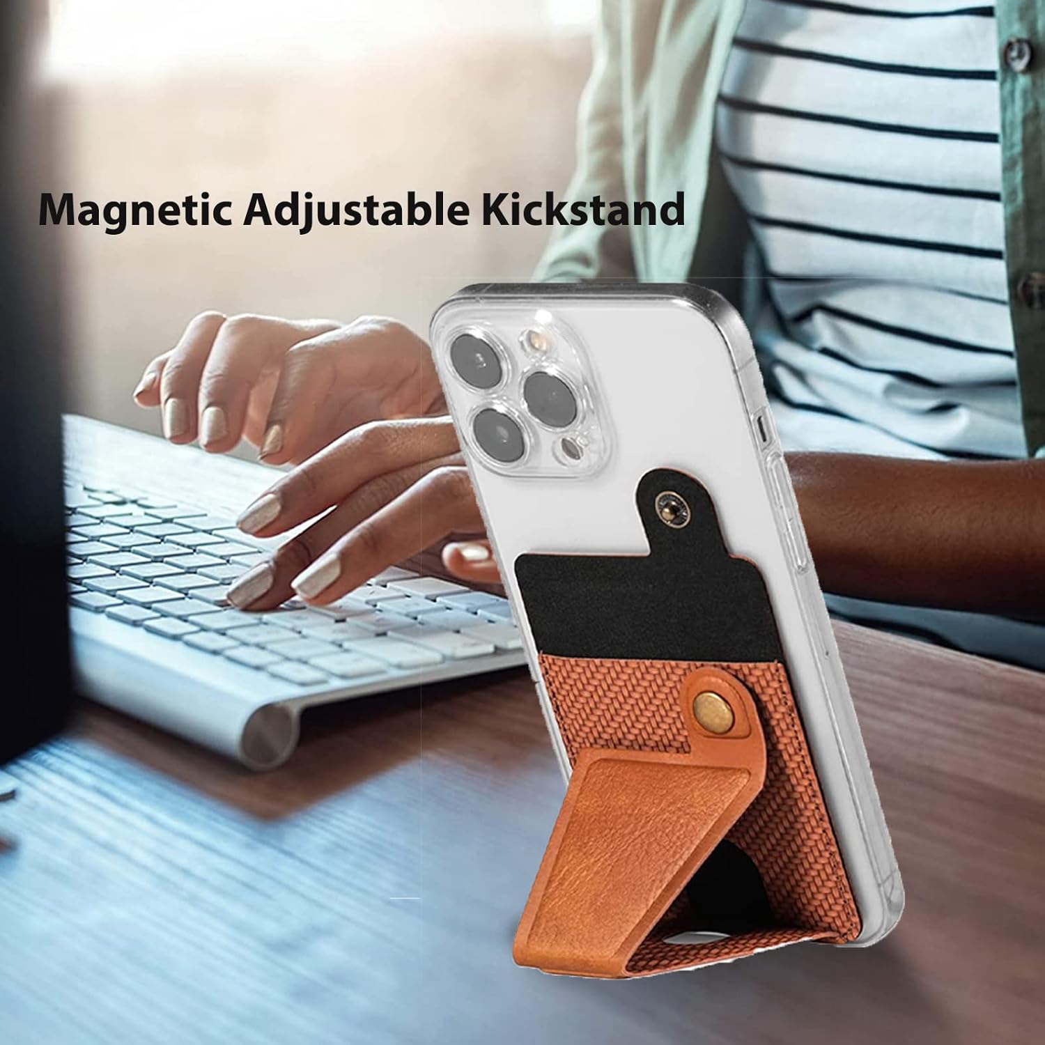Miimall Tarjetero compatible con iPhone Case, Samsung Galaxy, cartera de piel sintética con soporte magnético ajustable, funda adhesiva 3M para la
