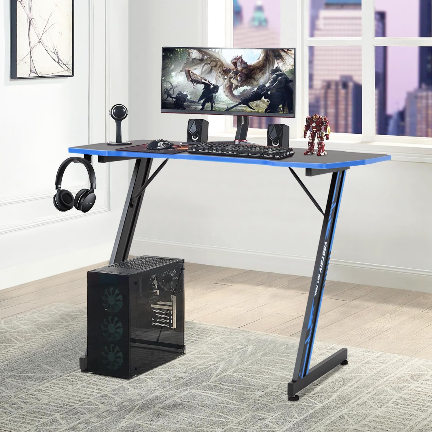 MGHH Escritorio para juegos de 39 pulgadas, escritorio para computadora en casa, oficina, en forma de Z, ergonómico, simple, mesa de juegos de PC