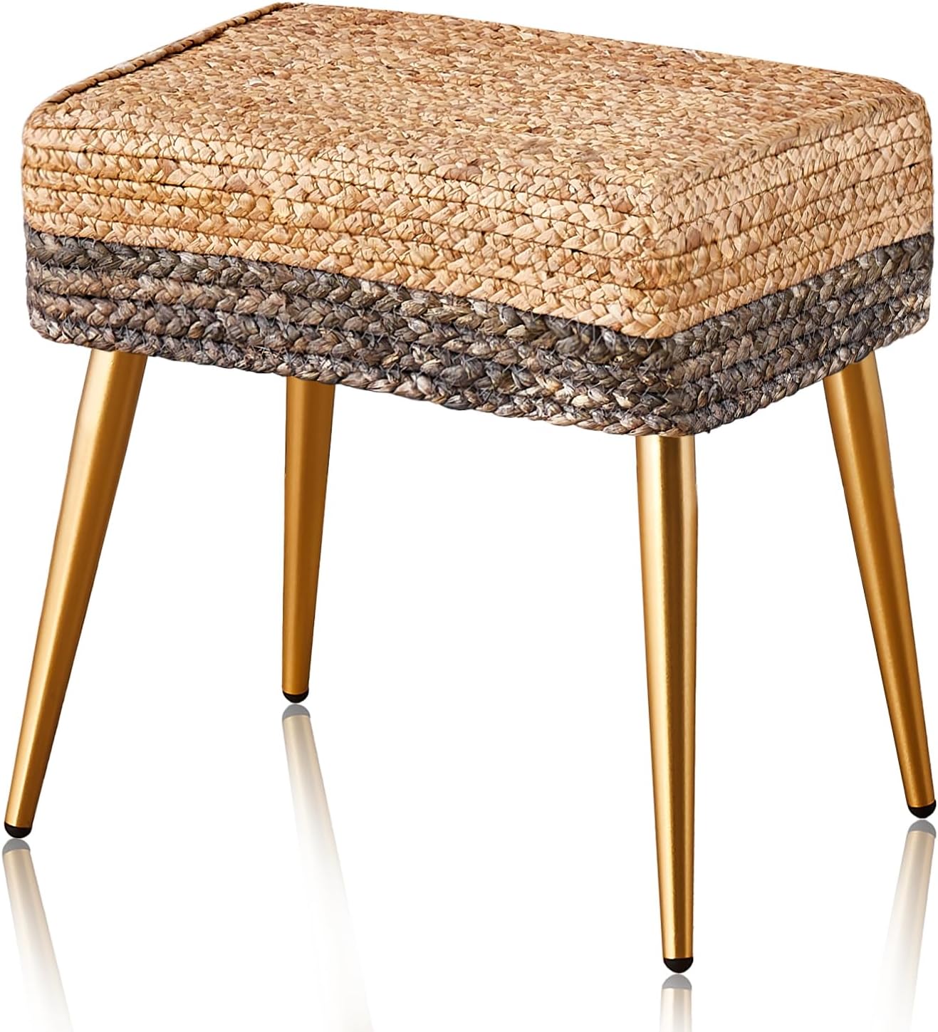 Cpintltr Taburete otomano con tejido a mano natural de algas marinas, puf otomano, reposapiés rectangular para sofá, escritorio, taburete de tocador