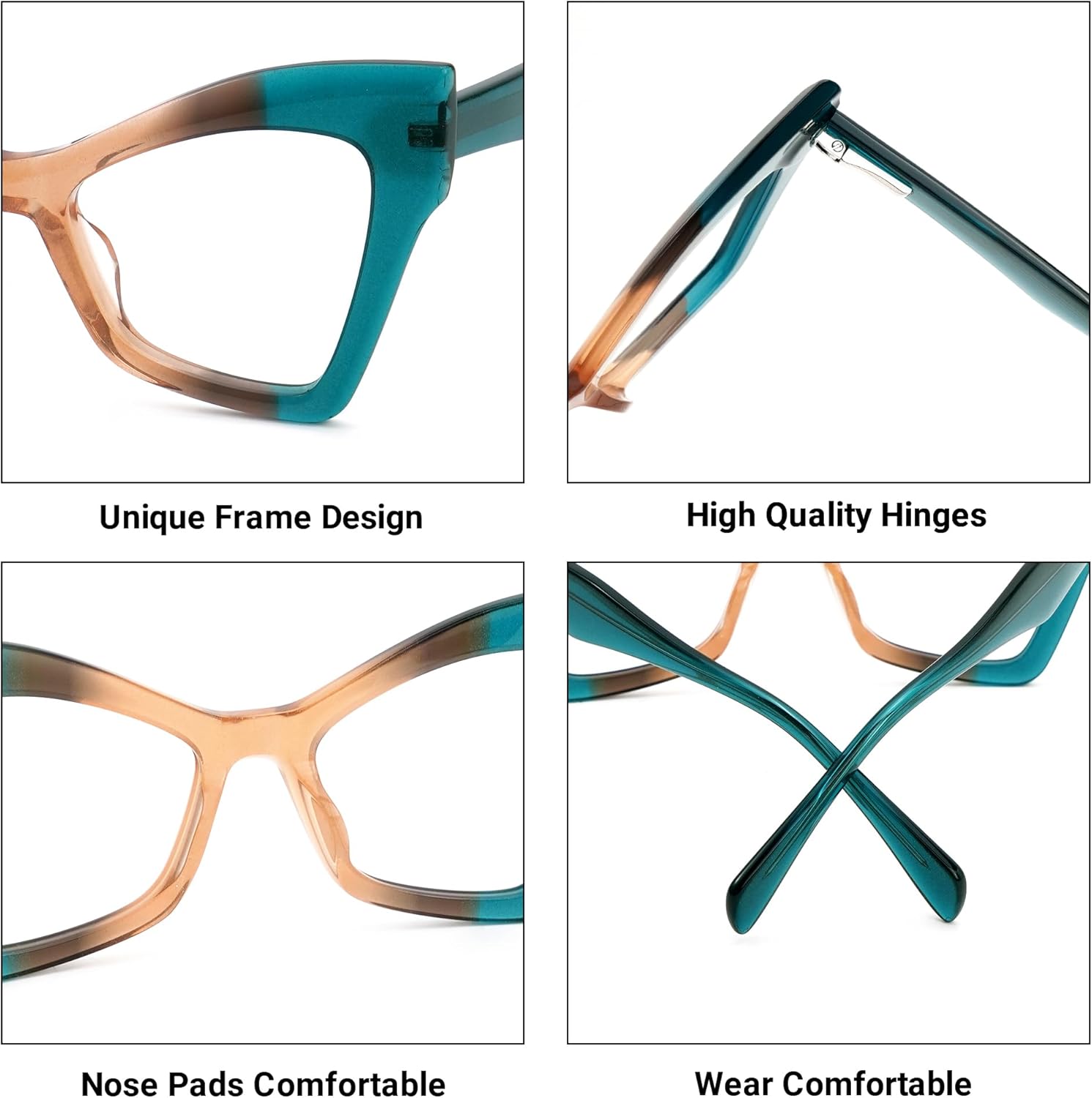 VOOGLAM Lentes de bisagra de resorte de ojo de gato para mujer, luz azul y bloqueo UV400, marcos elegantes de acetato para computadora, teléfonos, TV