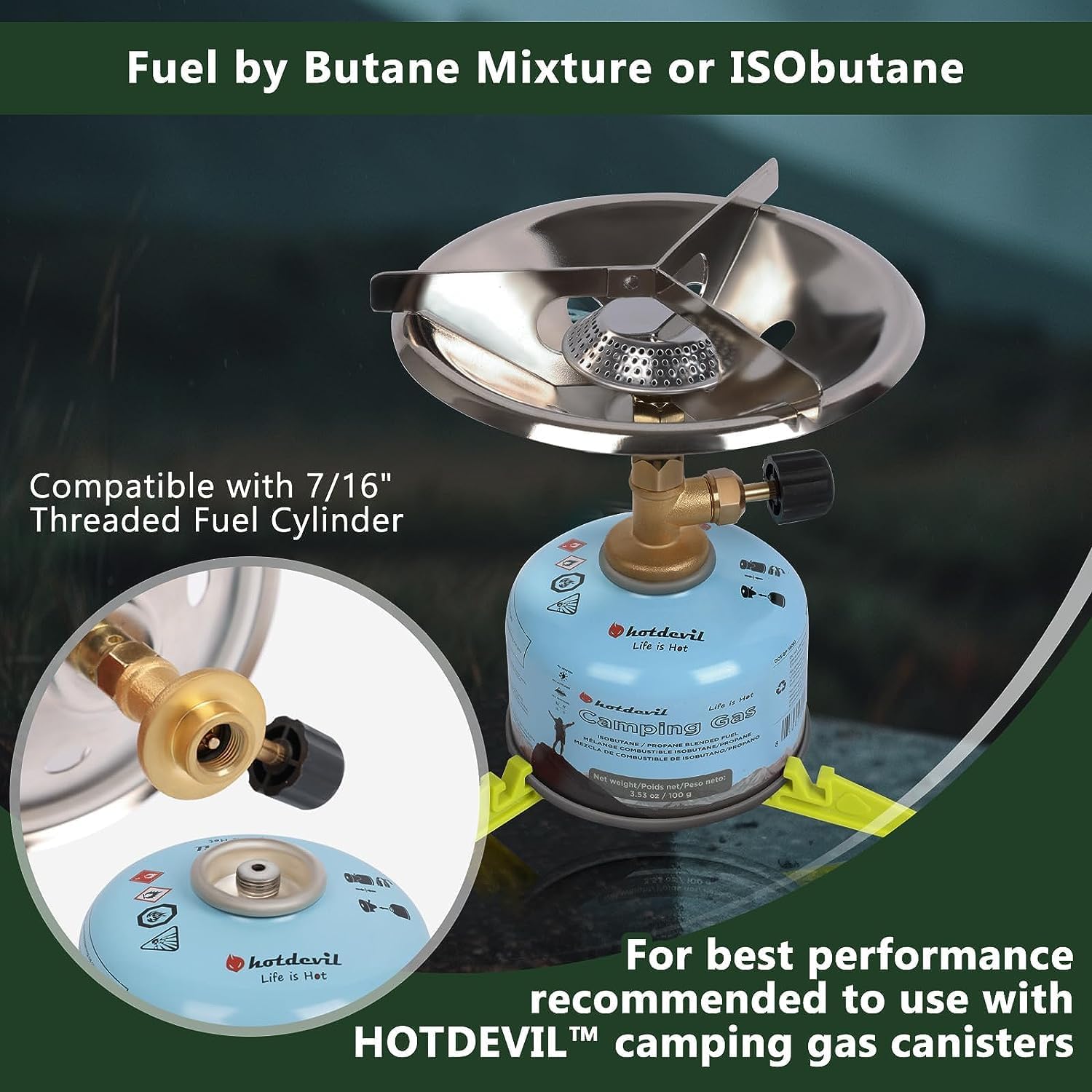 Hotdevil Estufa portátil para acampar con soporte para bote de combustible, equivalente a Coleman Bottletop Propano, estufa de campamento, estufa de
