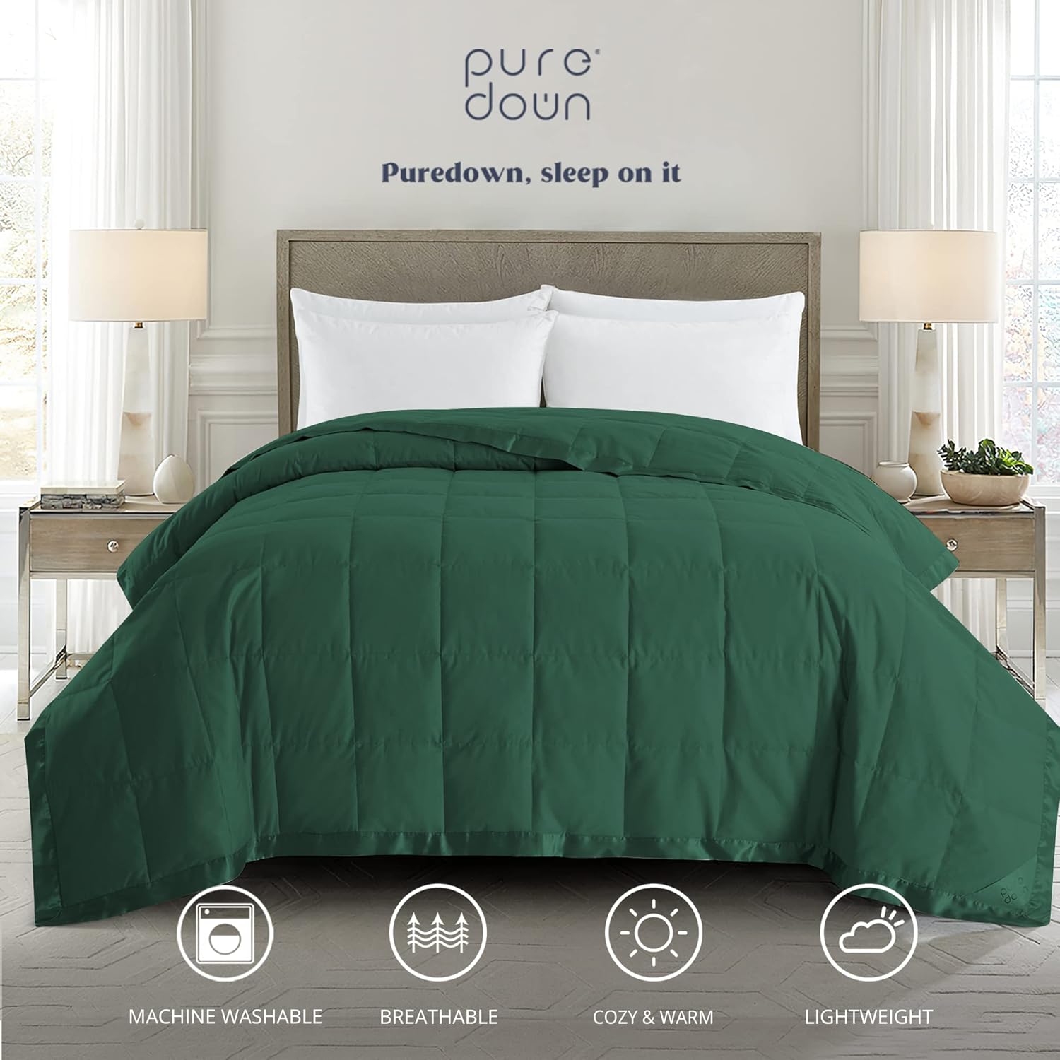 puredown Mantas tamaño King  Manta de plumón suave y ligera para todas las estaciones, acogedora y cálida manta de lujo con ribete satinado, color