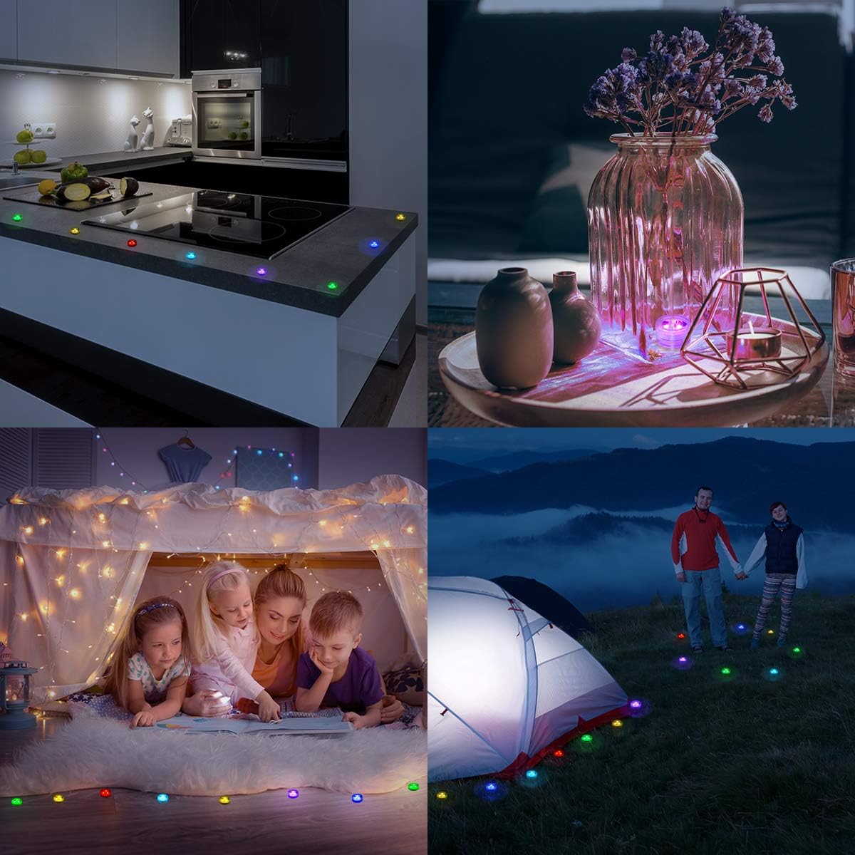 Mini luces LED sumergibles con control remoto, pequeñas velas de té subacuáticas, impermeables, 1.5 pulgadas, RGB multicolor, sin llama, funciona