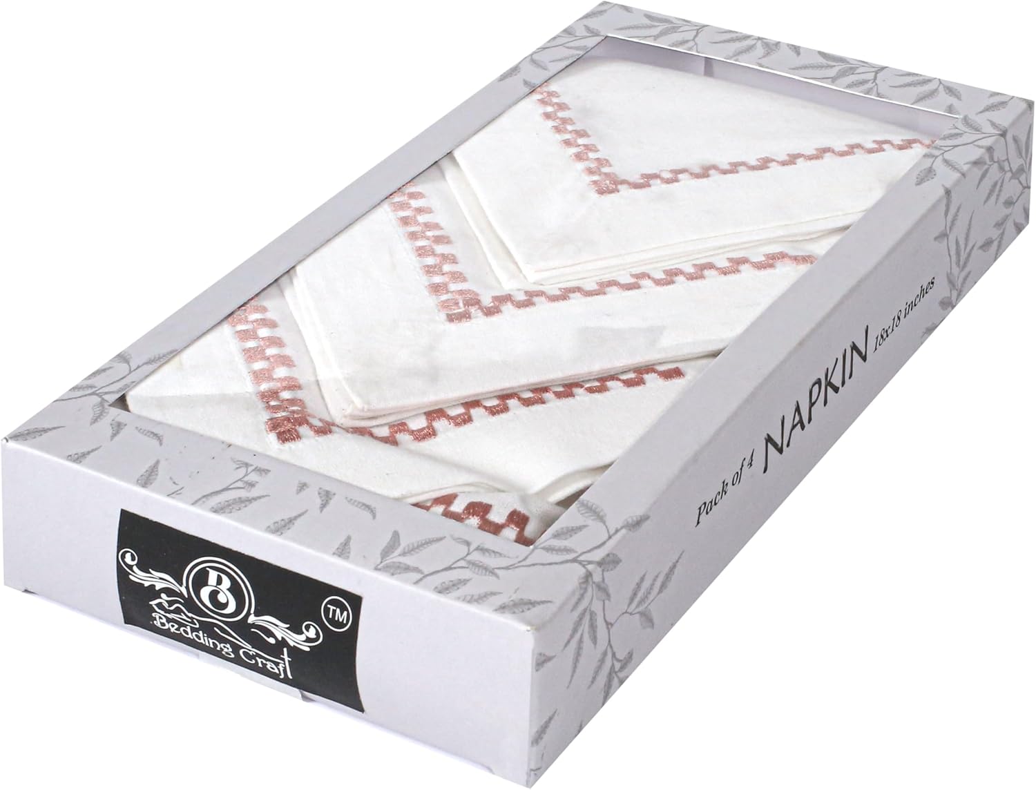 Chic Elegance Collection Juego de 4 servilletas de algodón bordadas de 18.0 x 18.0 in, color blanco y rosa polvoriento, manteles de alta calidad