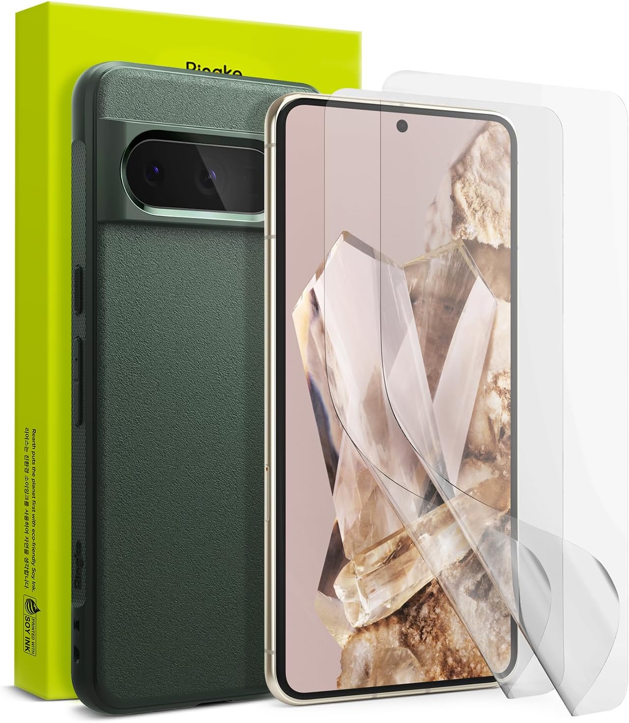 Ringke Onyx – Funda compatible con Google Pixel 8 Pro verde oscuro + doble película fácil compatible con Google Pixel 8 Pro