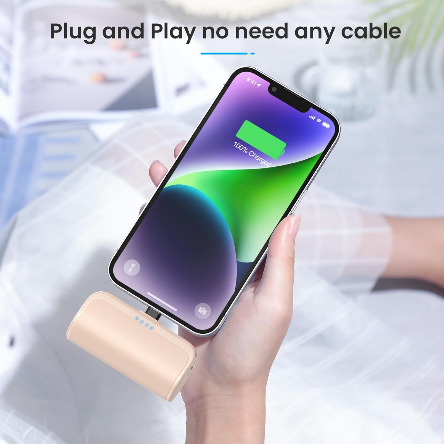 Cargador portátil pequeño de 5200 mAh para iPhone, ultra compacto de 15 W PD de carga rápida, bonita batería pequeña compatible con iPhone 1414 Pro