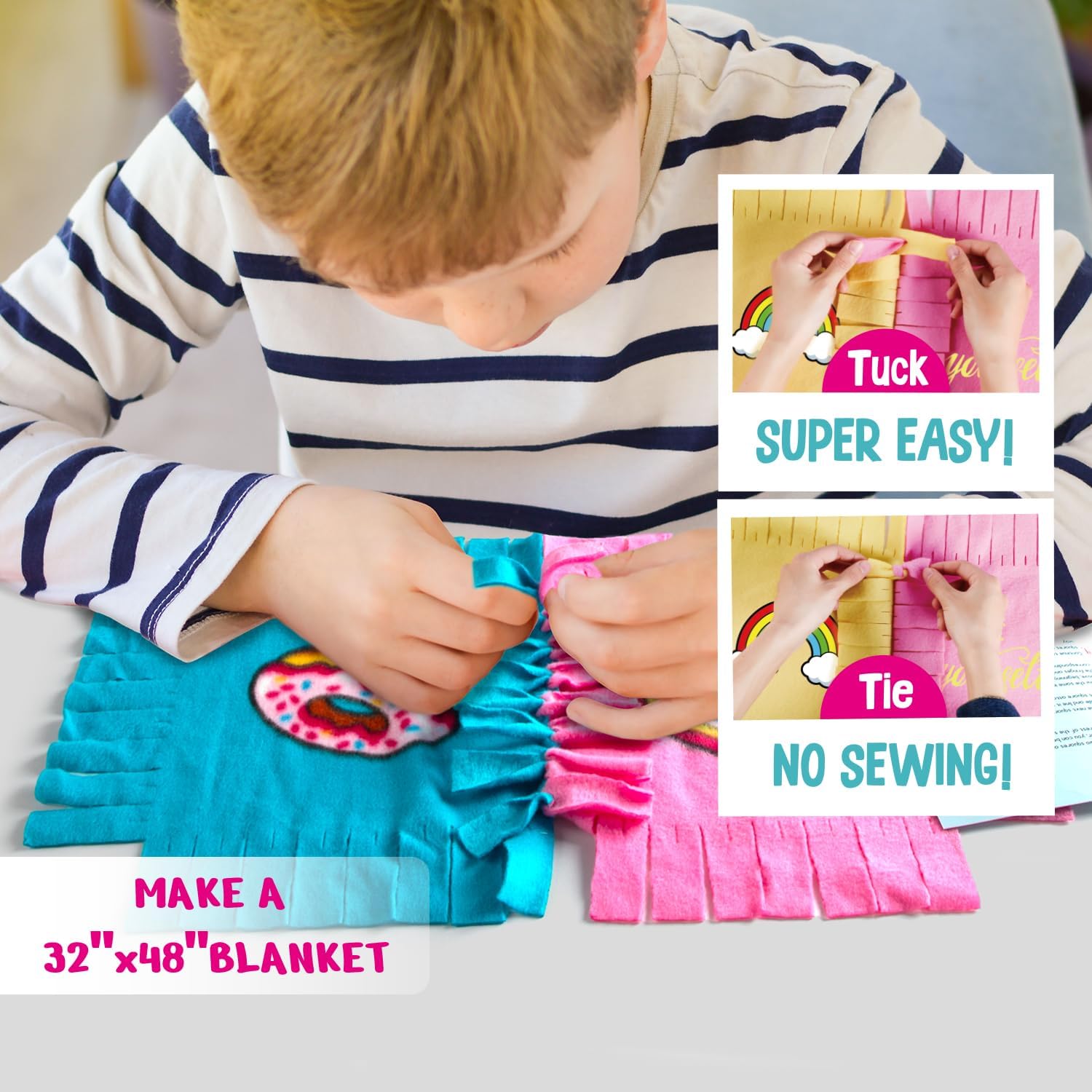 EDUMAN Unicorn Tuck N’ Atando Kits de manta de forro polar  Manualidades de bricolaje para niñas a partir de 6 años  Ideas de regalos de arte y
