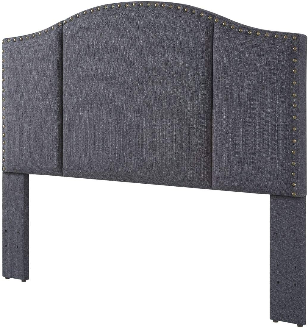 24KF Middle Century – Cabecera capitonada tapizada en lino con clavos de latón antiguo, cabecera Queen  Matrimonial, color gris oscuro