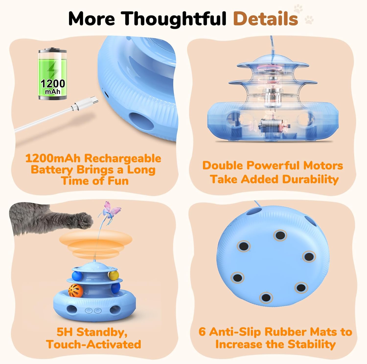 AIDIAM Juguetes para gatos, juguete interactivo automático recargable 4 en 1 con mariposa aleteante, pluma de emboscada móvil aleatoria, bolas de