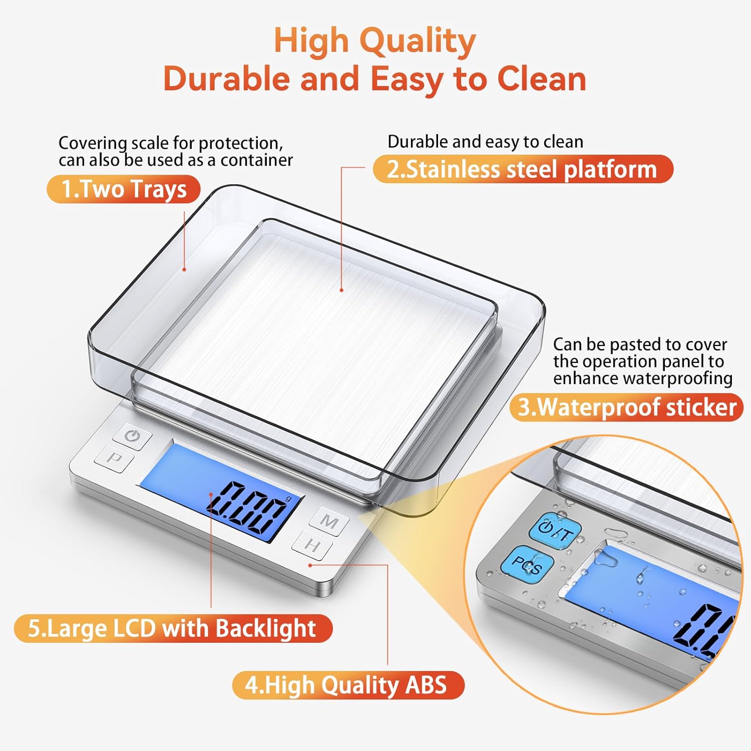 BOMATA Escala digital pequeña mejorada de 0.00 oz2.2 lbs, recargable por USB, con pantalla y retención más grandes, función de tara, 9 unidades,