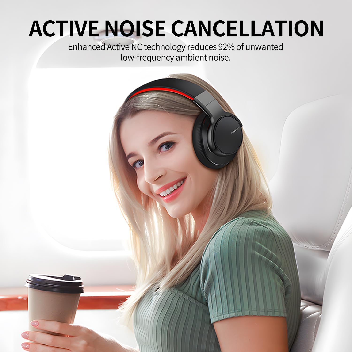 AUSDOM Auriculares Bluetooth con cancelación de ruido auriculares inalámbricos E7 ANC sobre la oreja, tiempo de reproducción de 50 horas, audio
