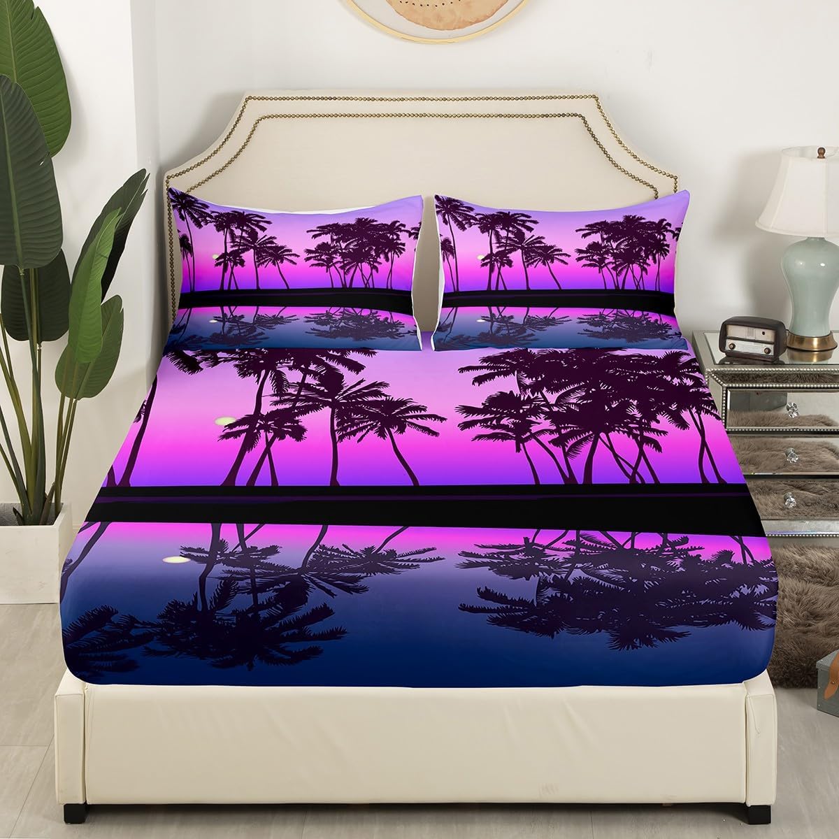 Juego de sábanas tropicales de palmera, tamaño King, juego de ropa de cama para niños, niñas, niños y adultos, decoración romántica de acuarela