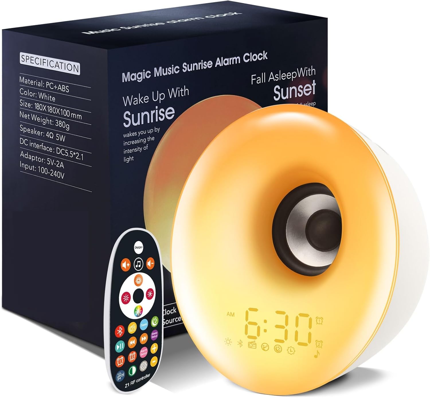 Reloj despertador con luz, altavoz Bluetooth, sonidos naturales, para niños, personas que duermen mucho