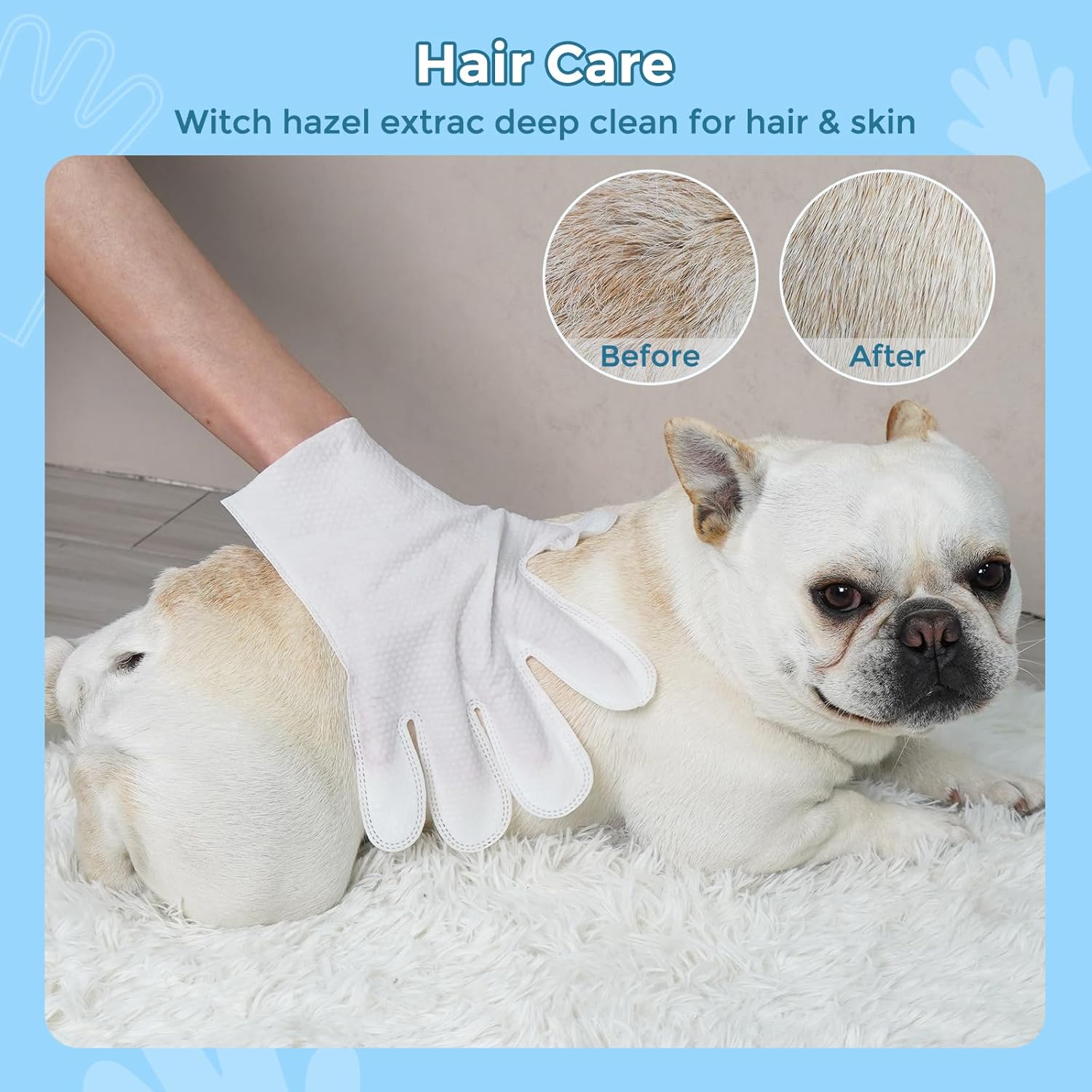 Toallitas de baño para mascotas para perros y gatos, guantes de limpieza y desodorización, toallitas nutritivas para el cuidado diario y viajes, sin